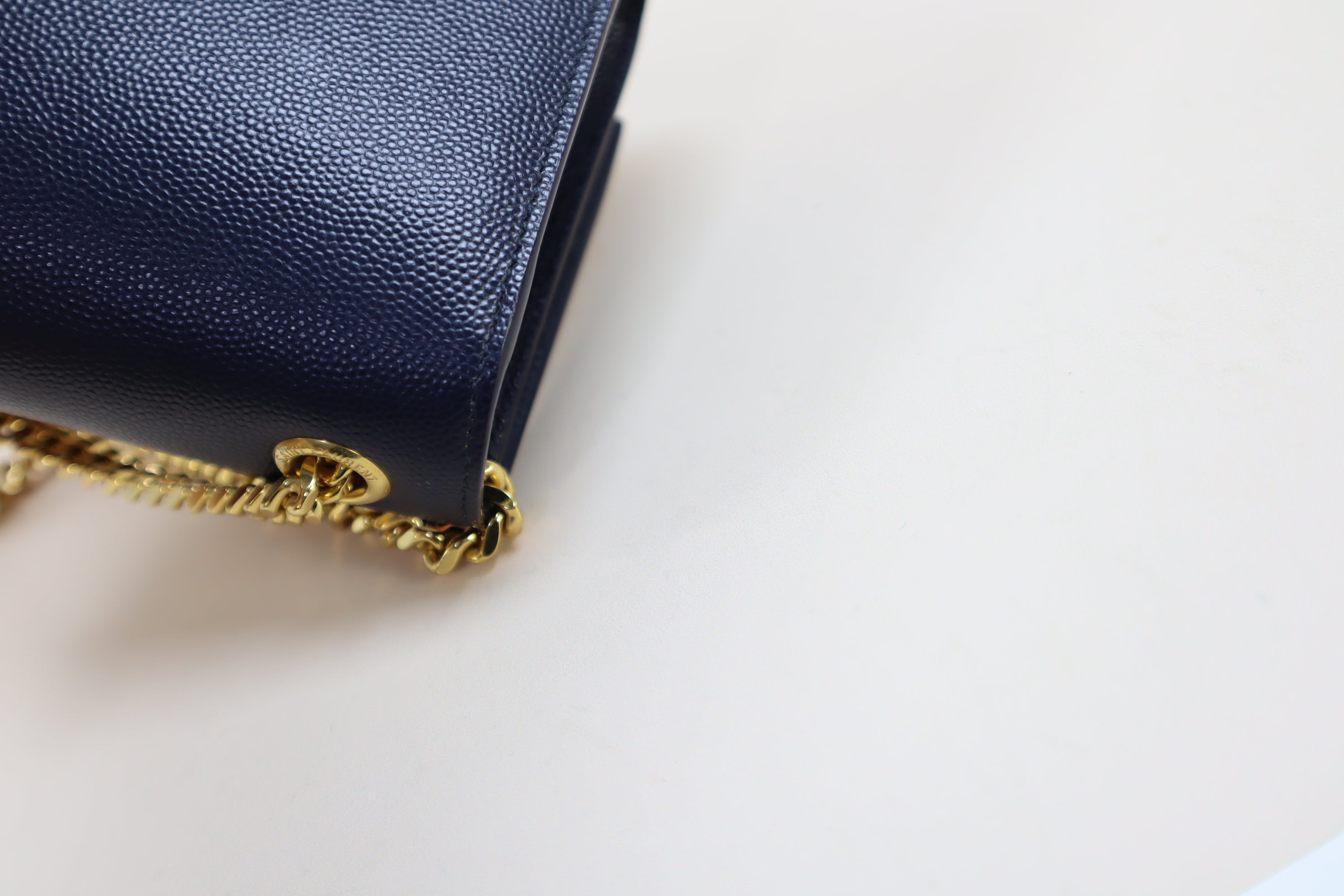 YSL Navy Blue Pebbled Small Kate Bag