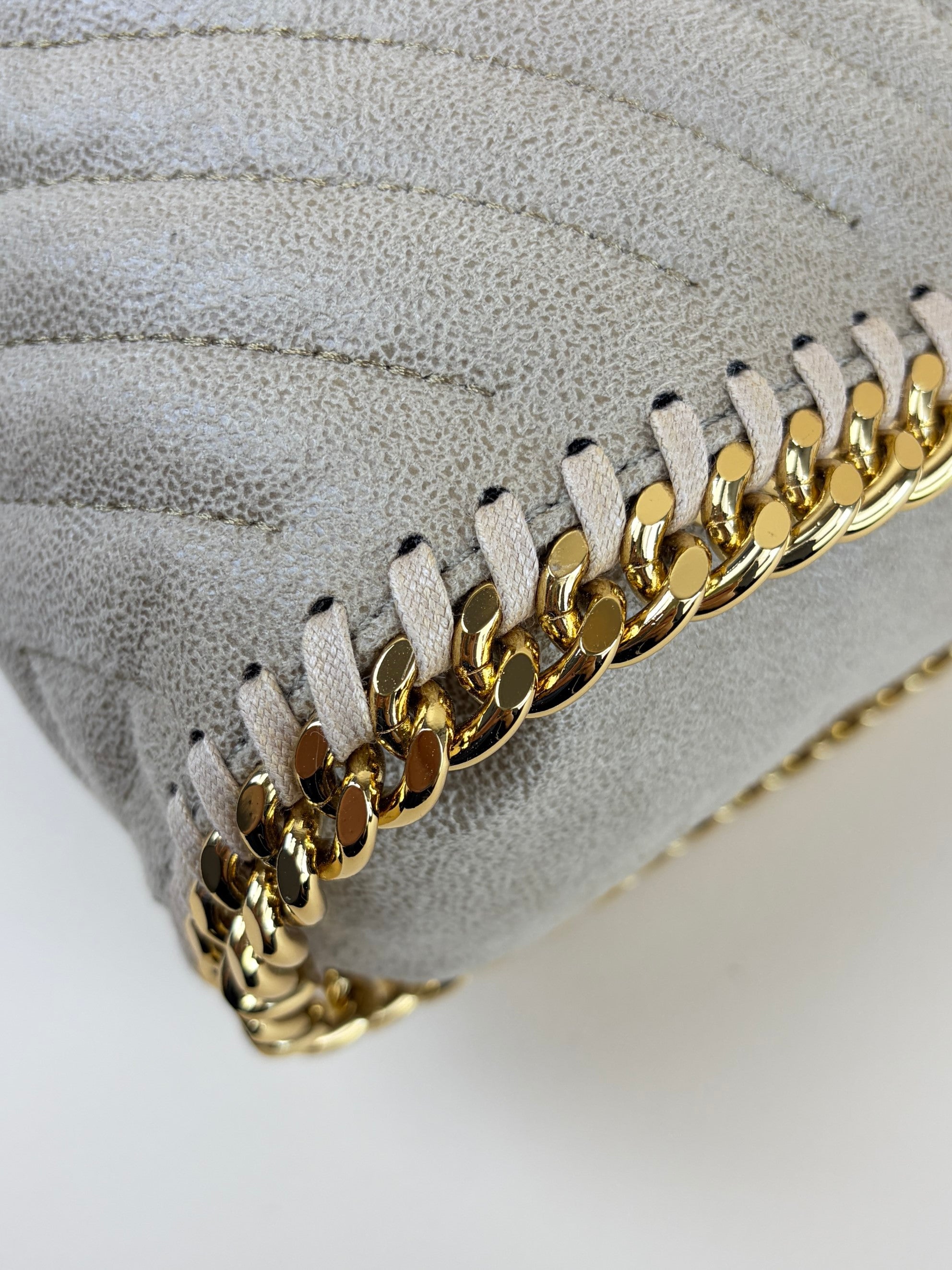 Stella McCartney beige fallabela chevron quilted mini tote bag