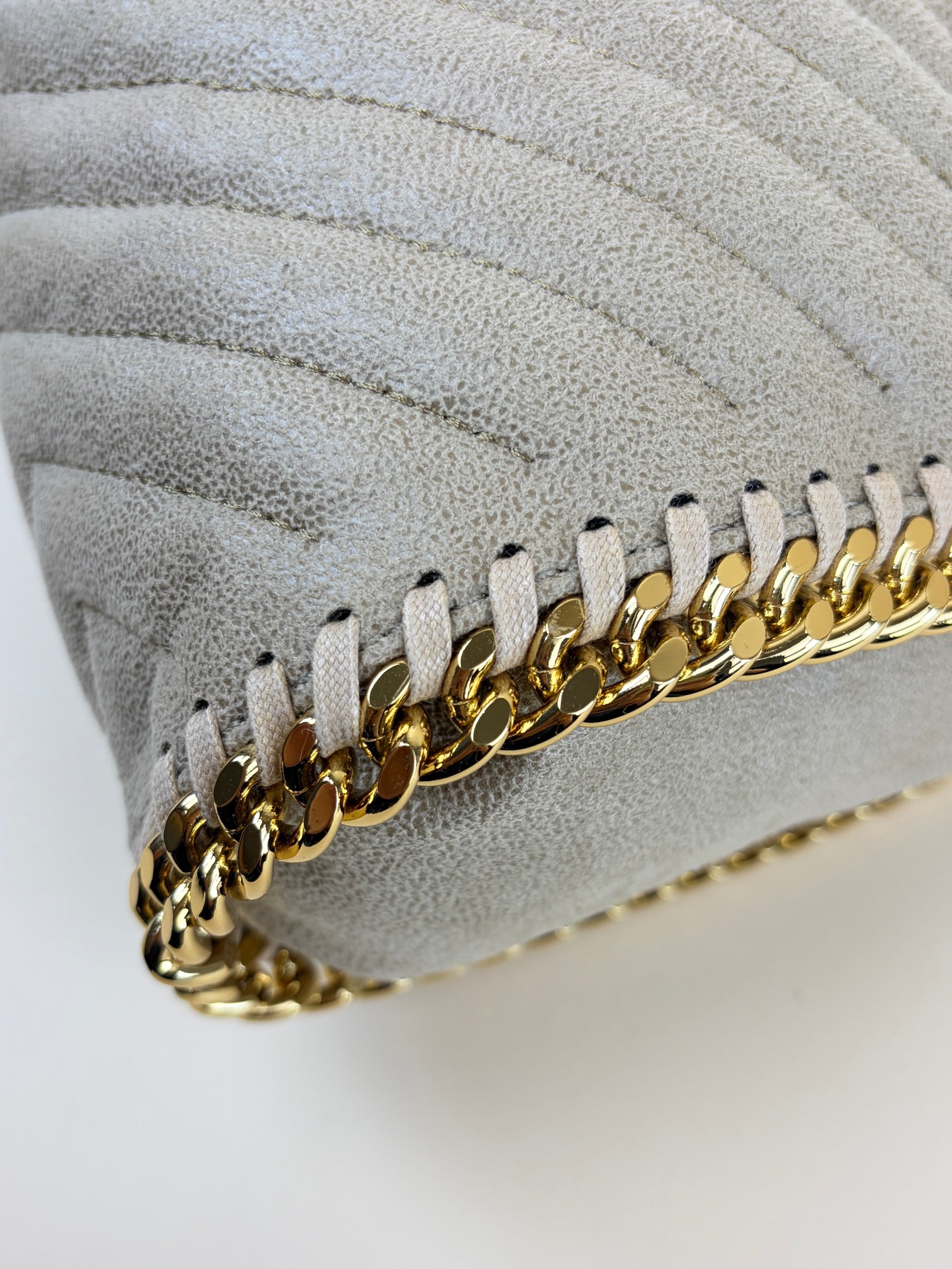 Stella McCartney beige fallabela chevron quilted mini tote bag