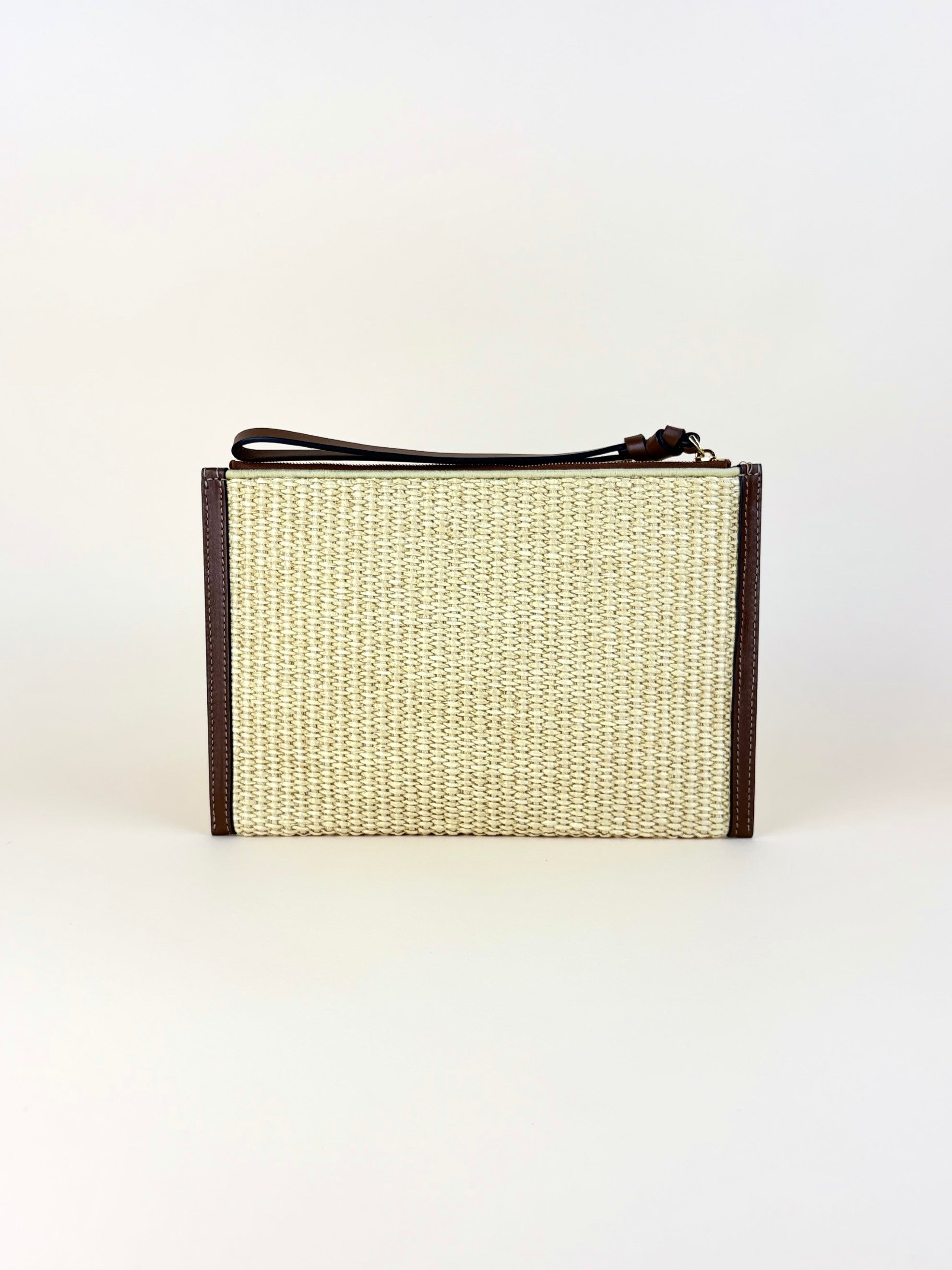 Fendi beige raffia roma flat pouch