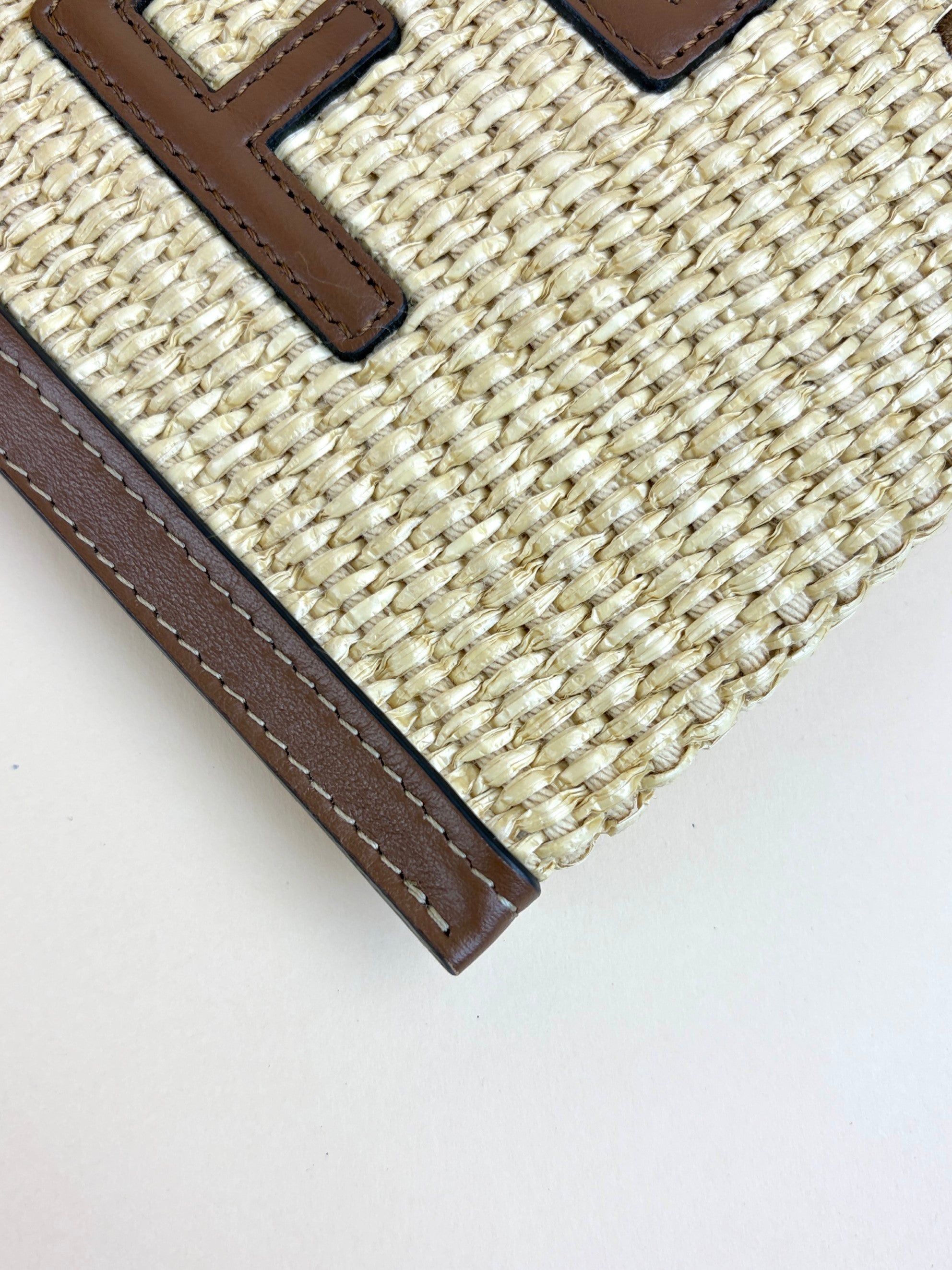 Fendi beige raffia roma flat pouch
