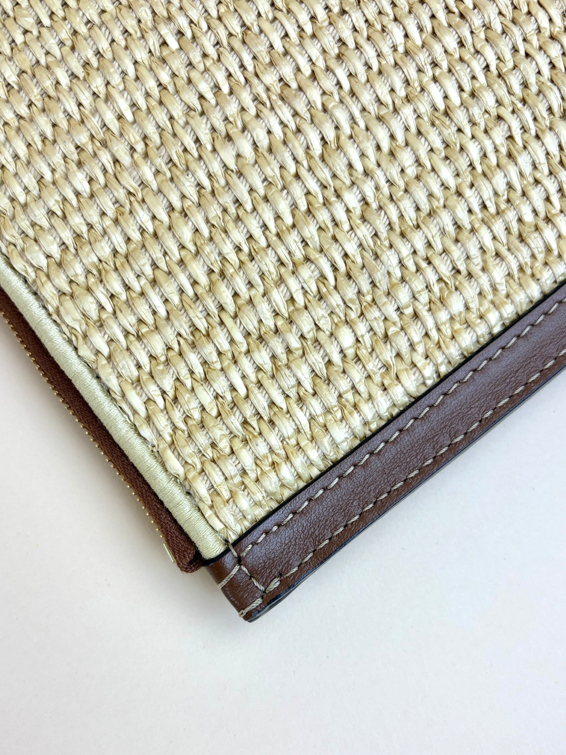 Fendi beige raffia roma flat pouch