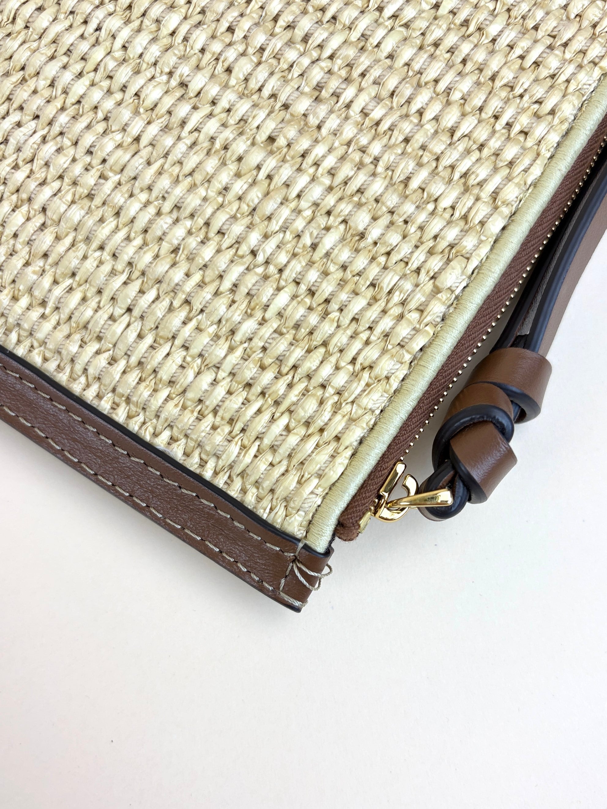 Fendi beige raffia roma flat pouch