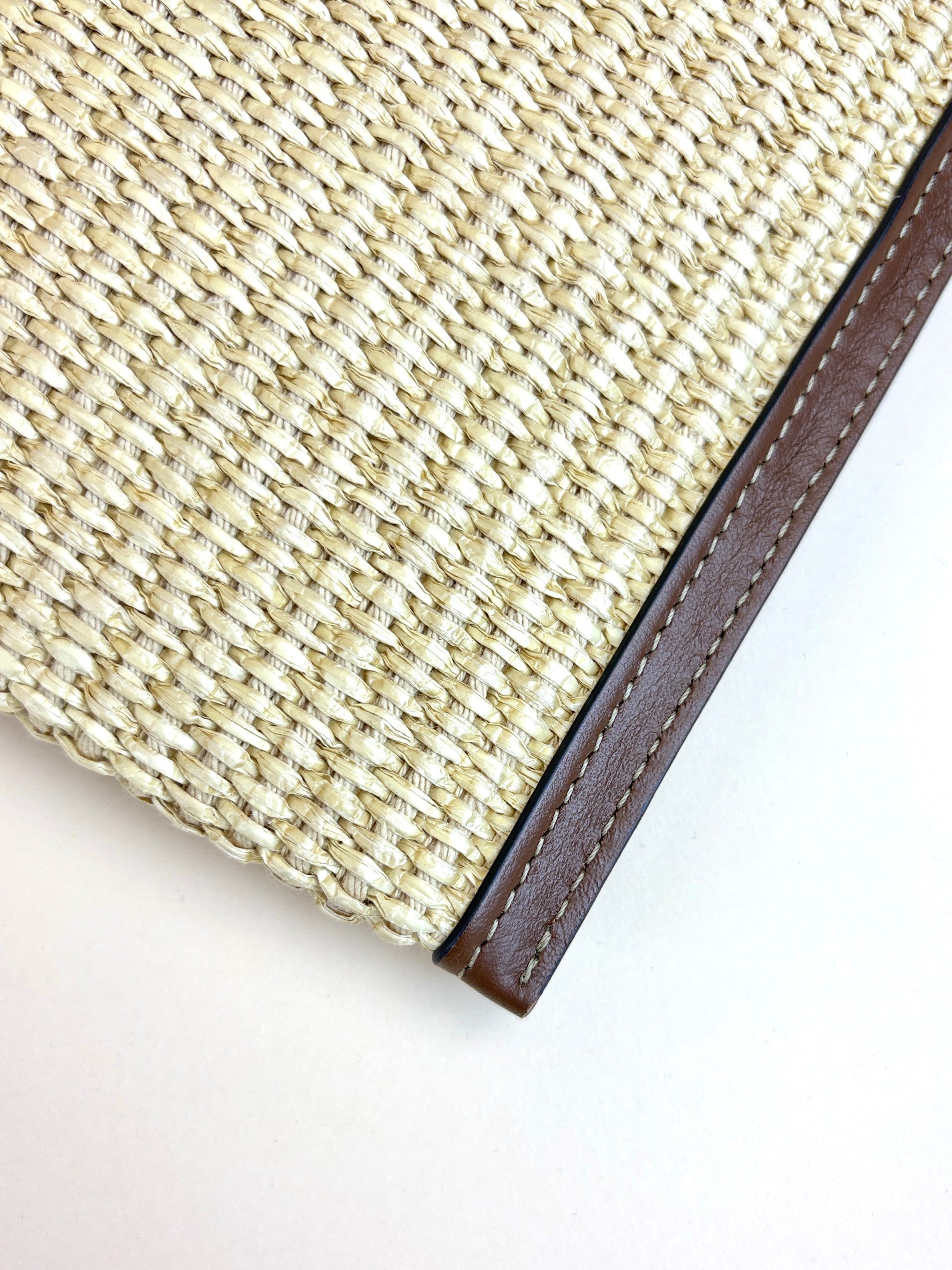 Fendi beige raffia roma flat pouch