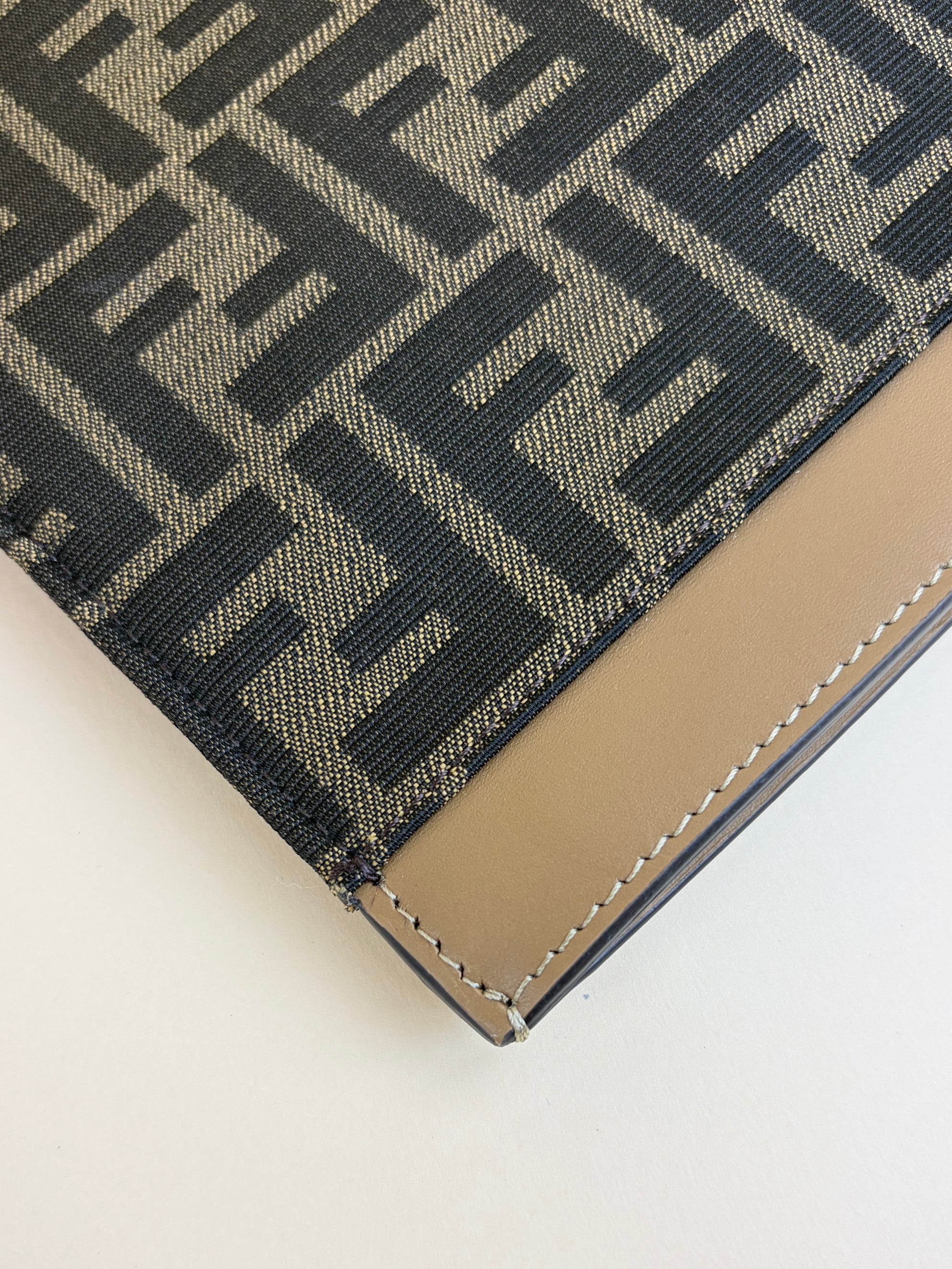 Fendi Brown FF Jacquard Fabric Large Flat Pouch