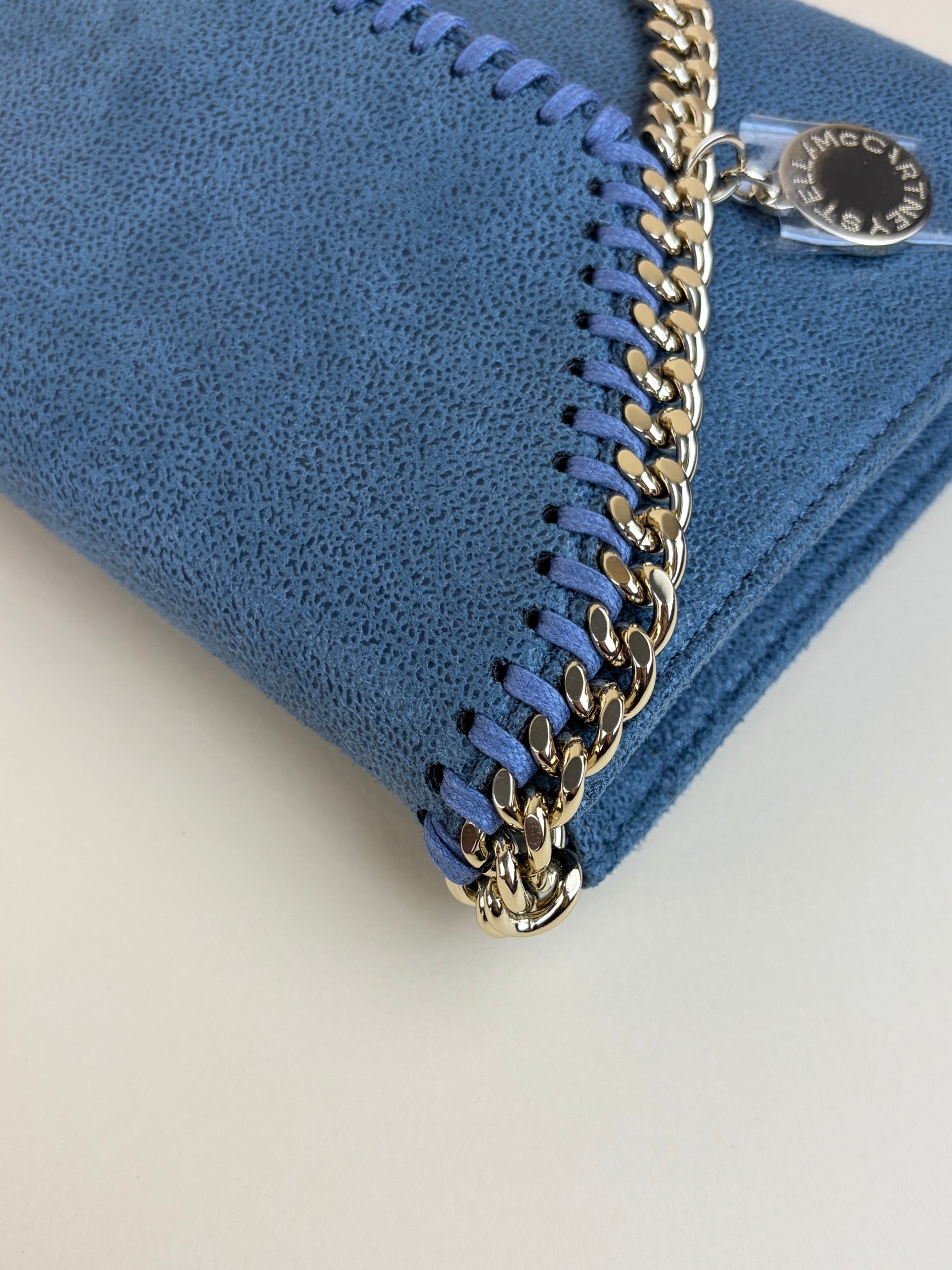 Stella McCartney feather blue Falabella wallet crossbody bag