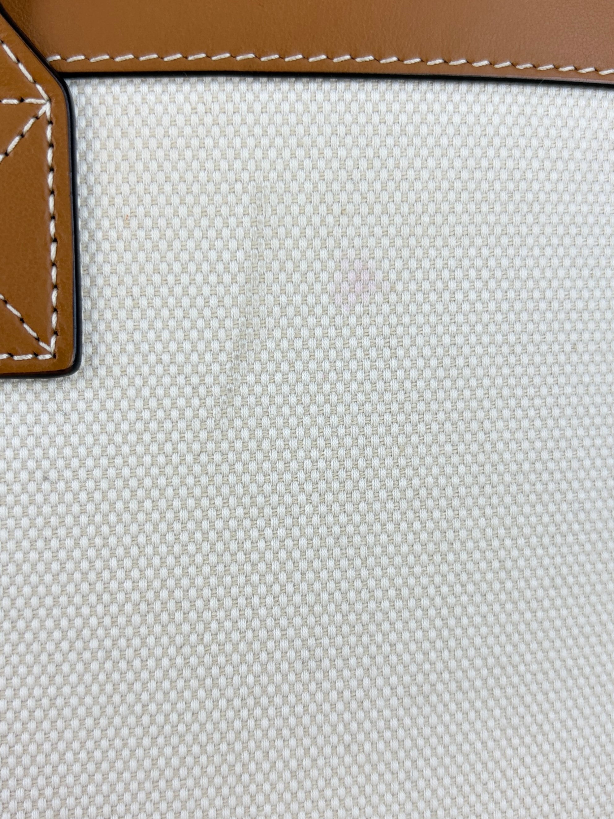 Burberry euro camel leather tirmed white canvas md London tote bag