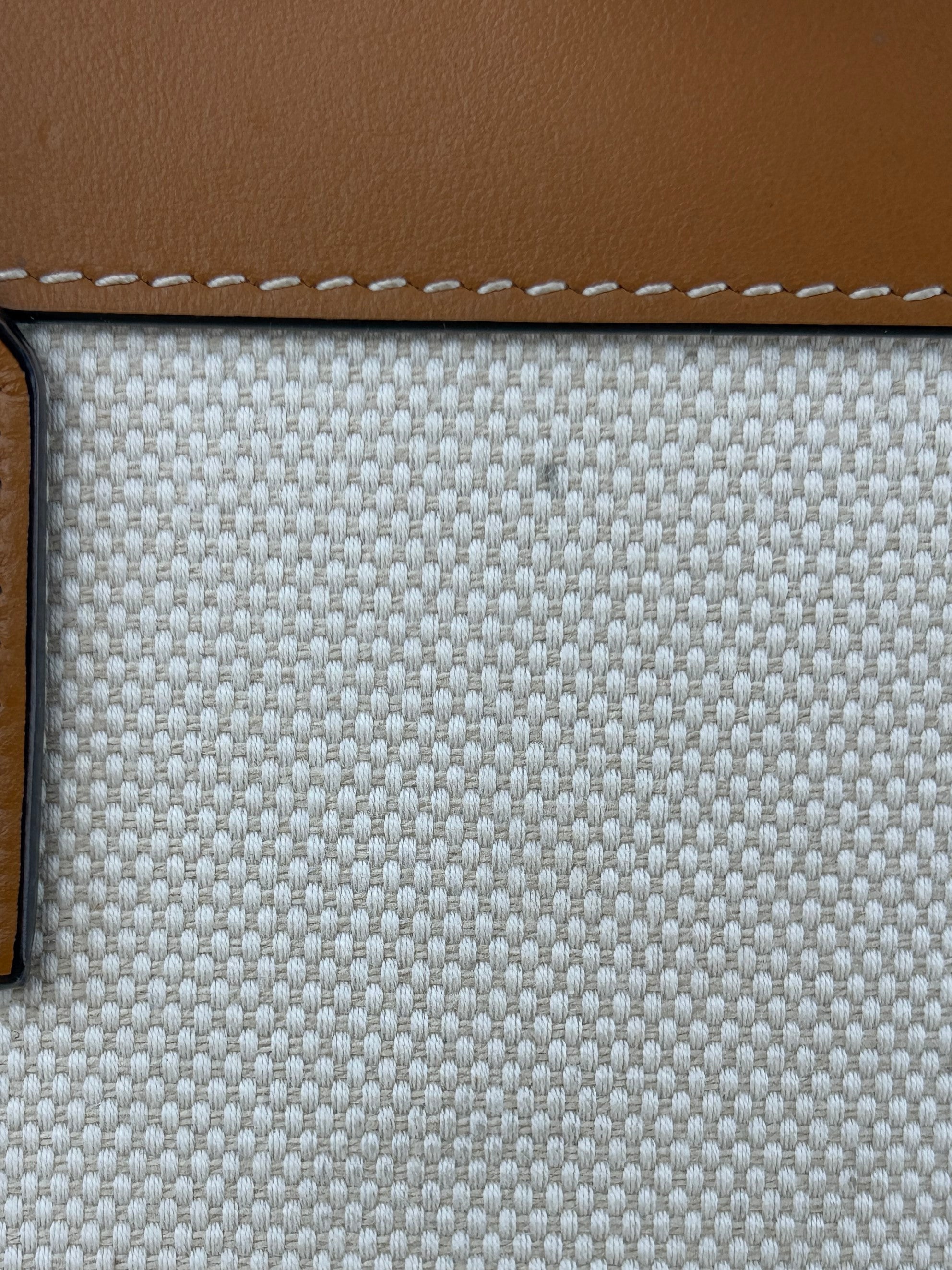 Burberry euro camel leather tirmed white canvas md London tote bag