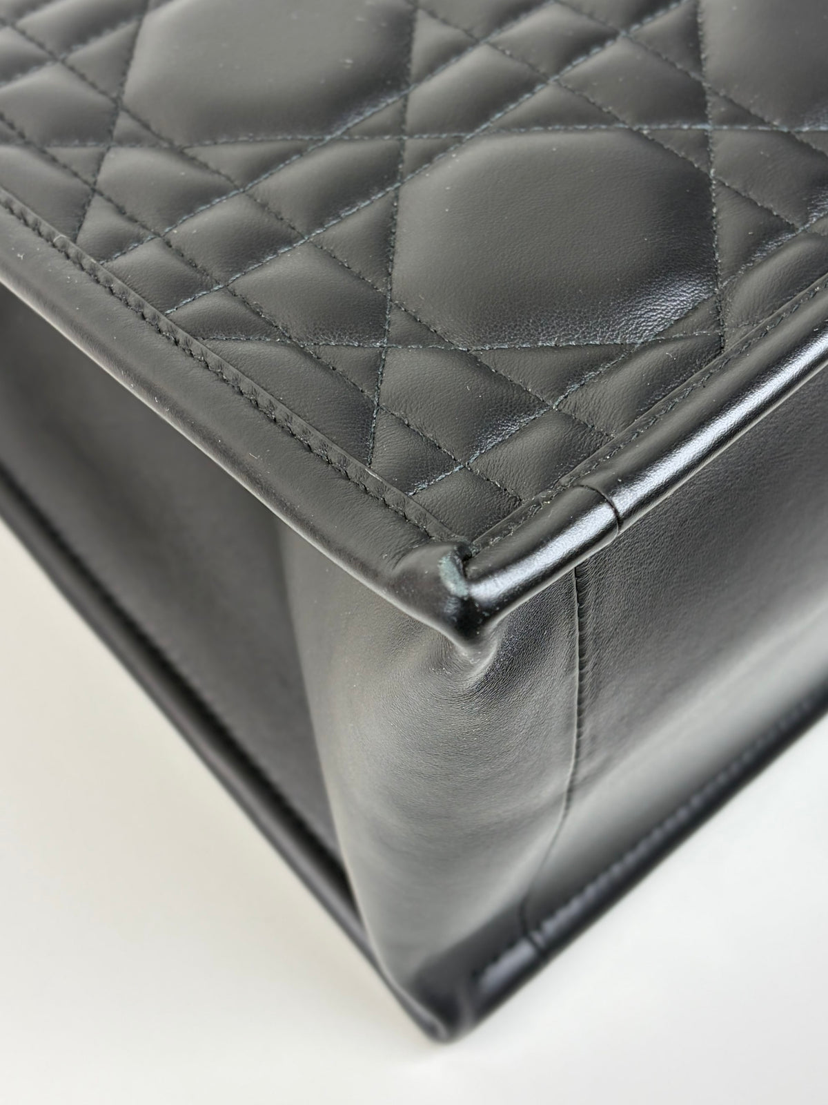 Christian Dior Black macrocannage calfskin small book tote bag