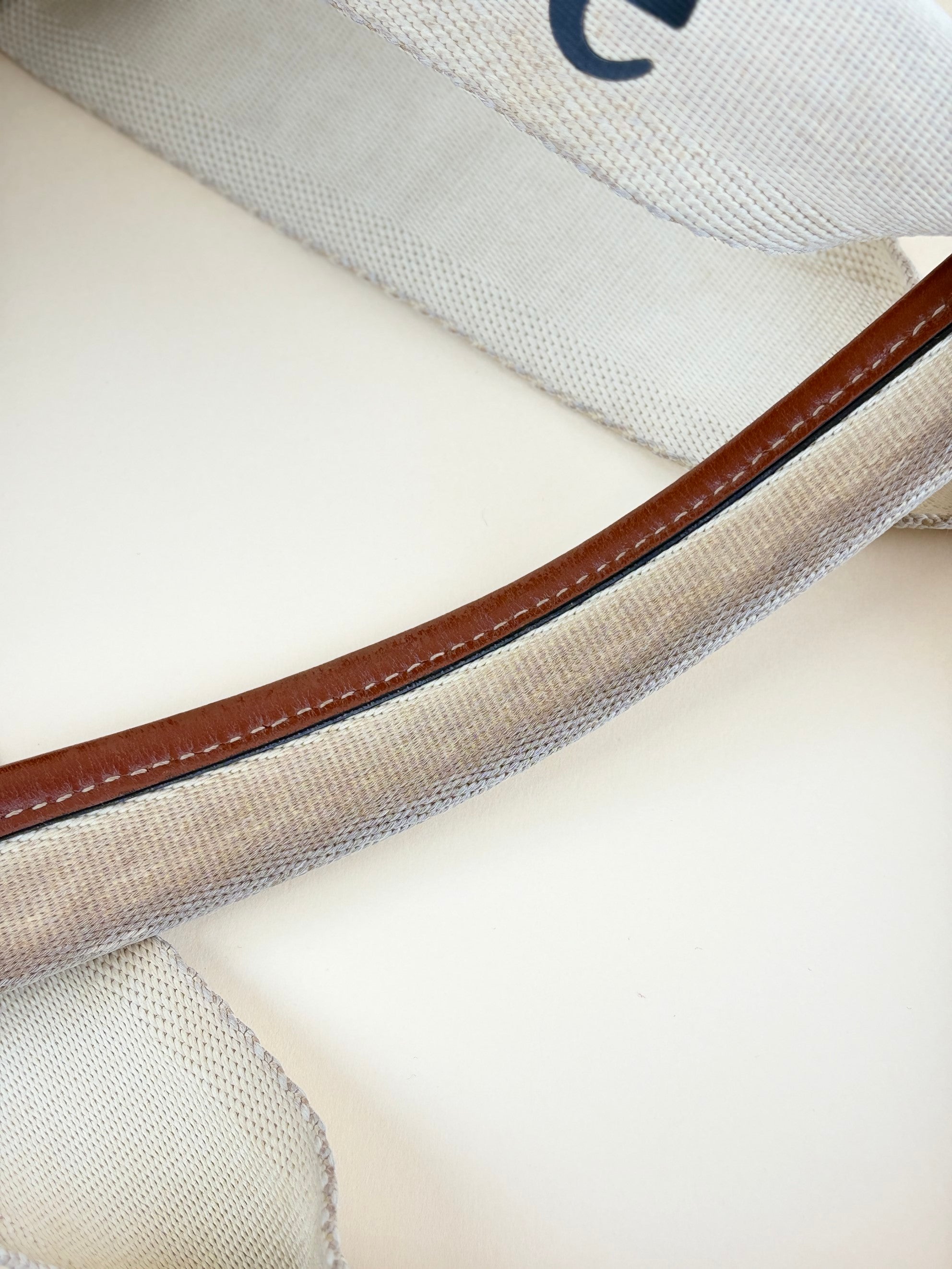 Chloe white linen and brown calfskin medium woody tote bag