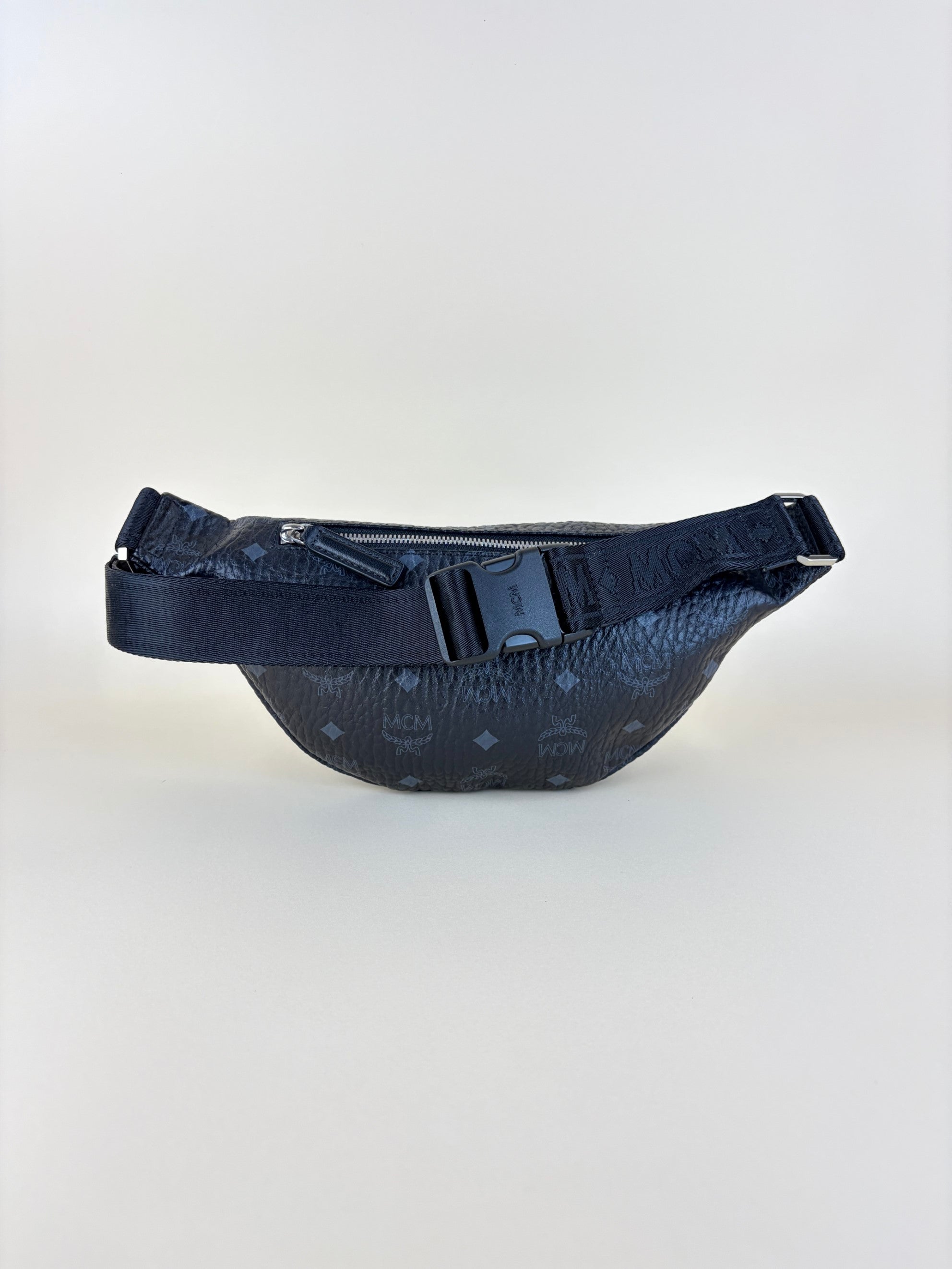 MCM black fursten in visetos medium belt bag