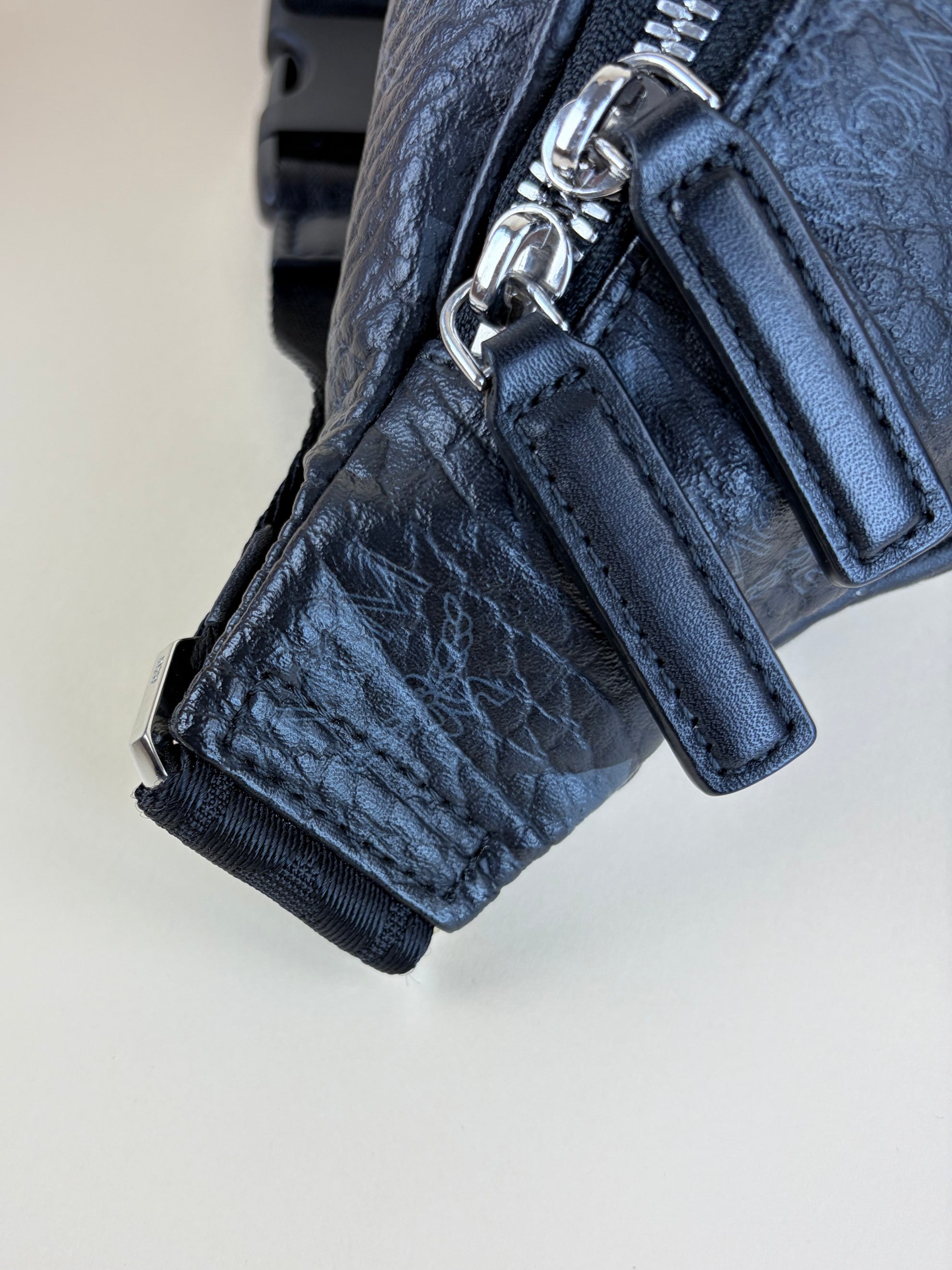 MCM black fursten in visetos medium belt bag