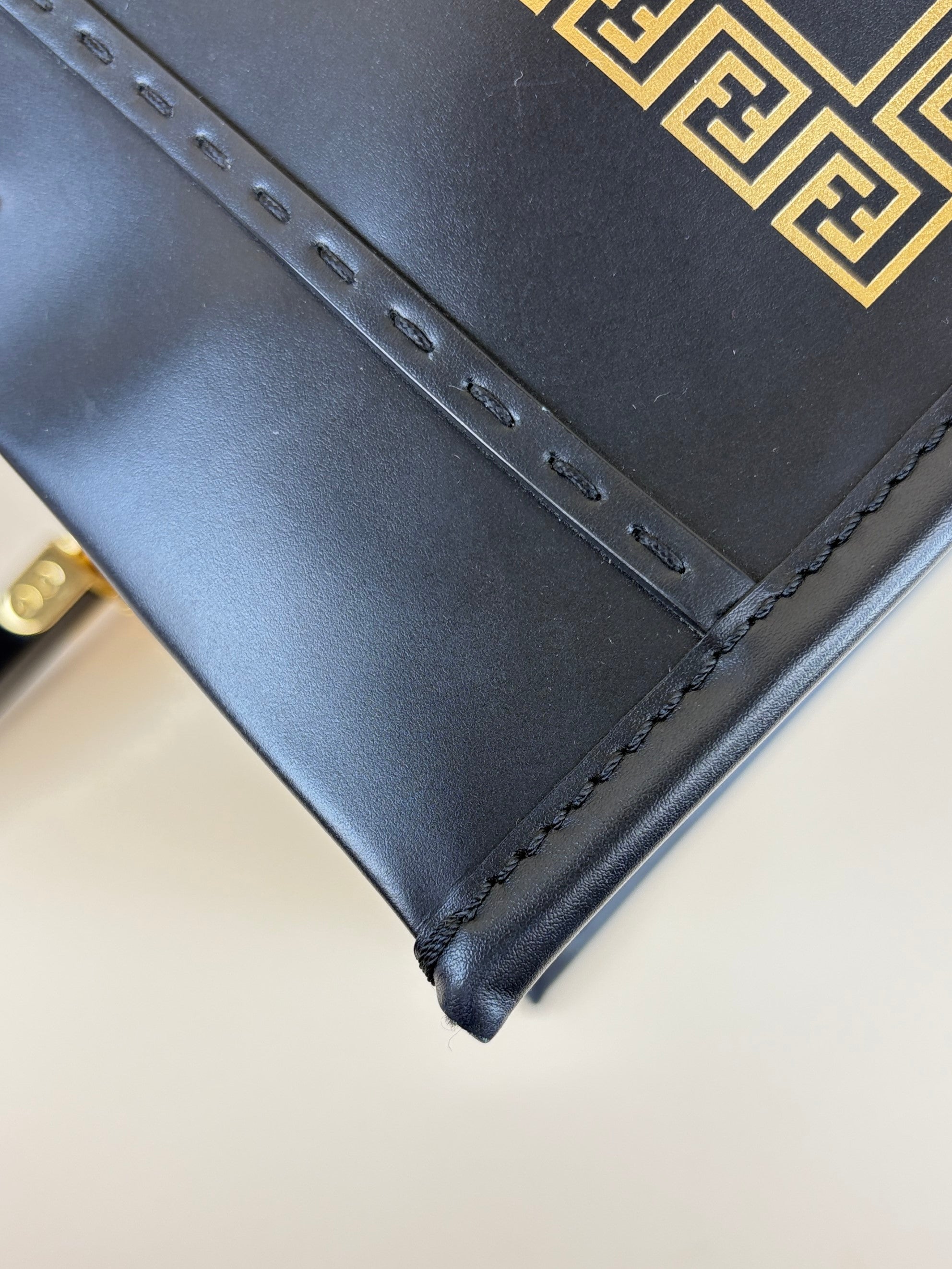 Fendi Versace black calfskin fen dace medium sunshine black shopper bag