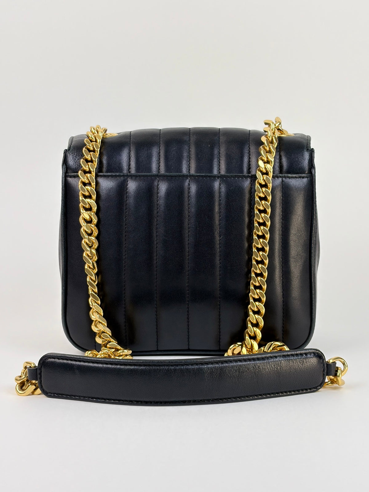 YSL black lambskin matelassé monogram Vicky medium chain bag