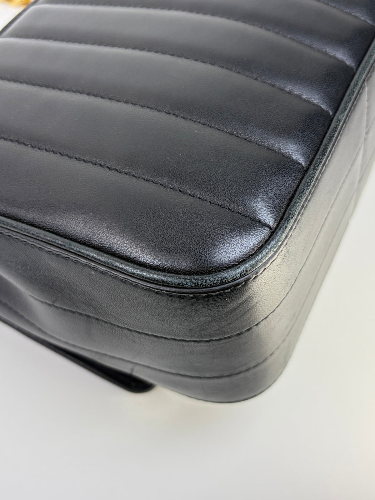 YSL black lambskin matelassé monogram Vicky medium chain bag