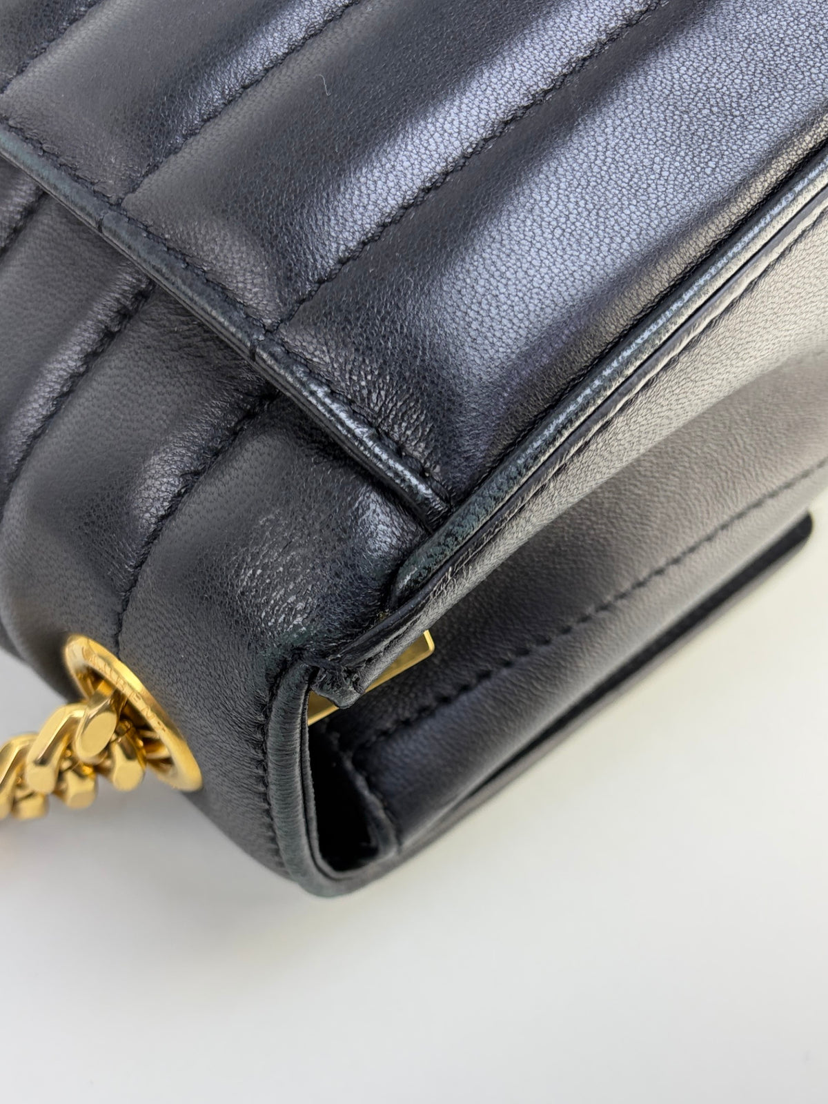 YSL black lambskin matelassé monogram Vicky medium chain bag