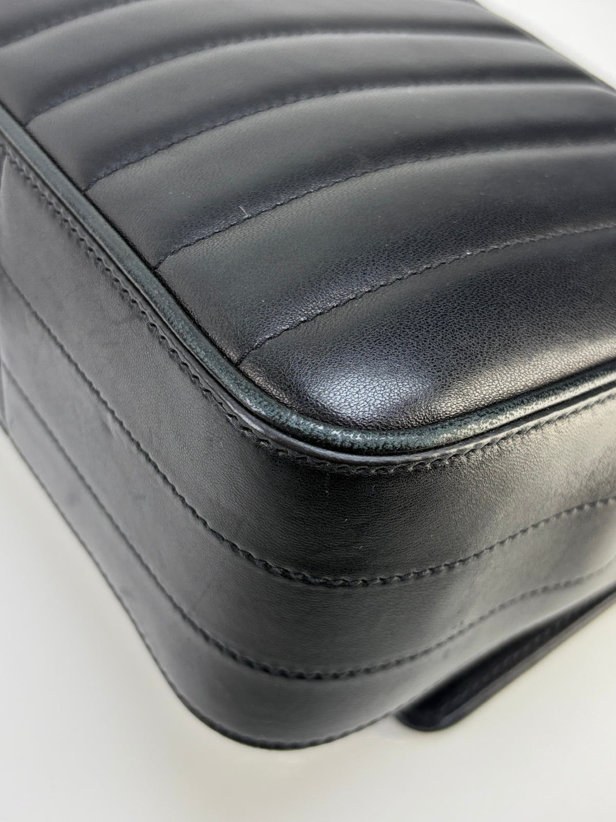 YSL black lambskin matelassé monogram Vicky medium chain bag
