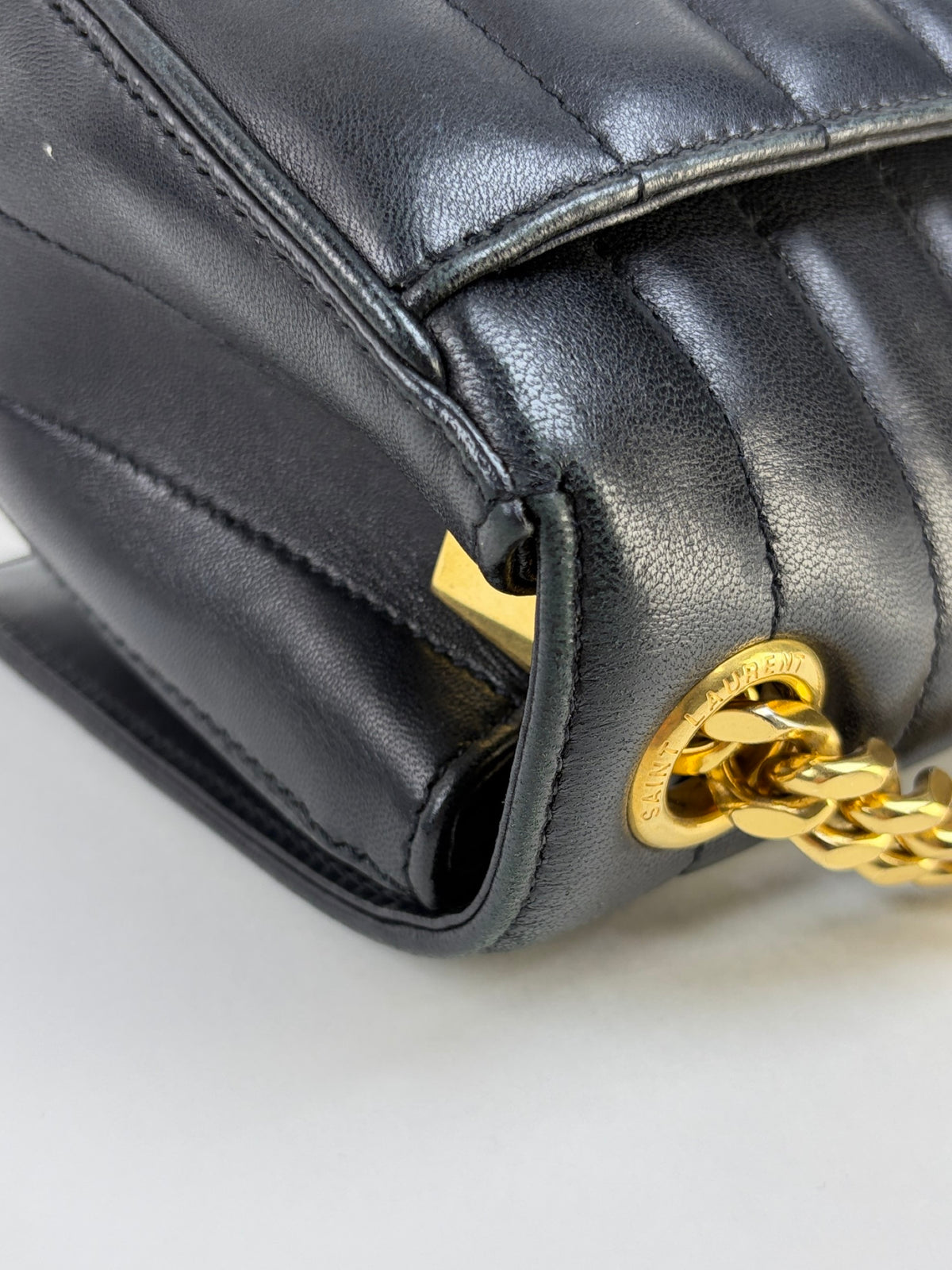 YSL black lambskin matelassé monogram Vicky medium chain bag