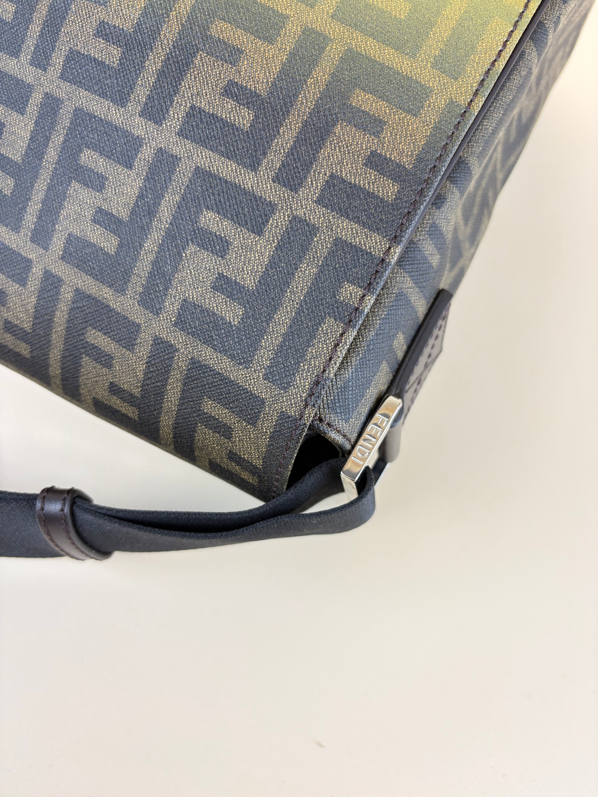 Fendi ombre effect tobacco Zucca ff coated canvas messenger bag