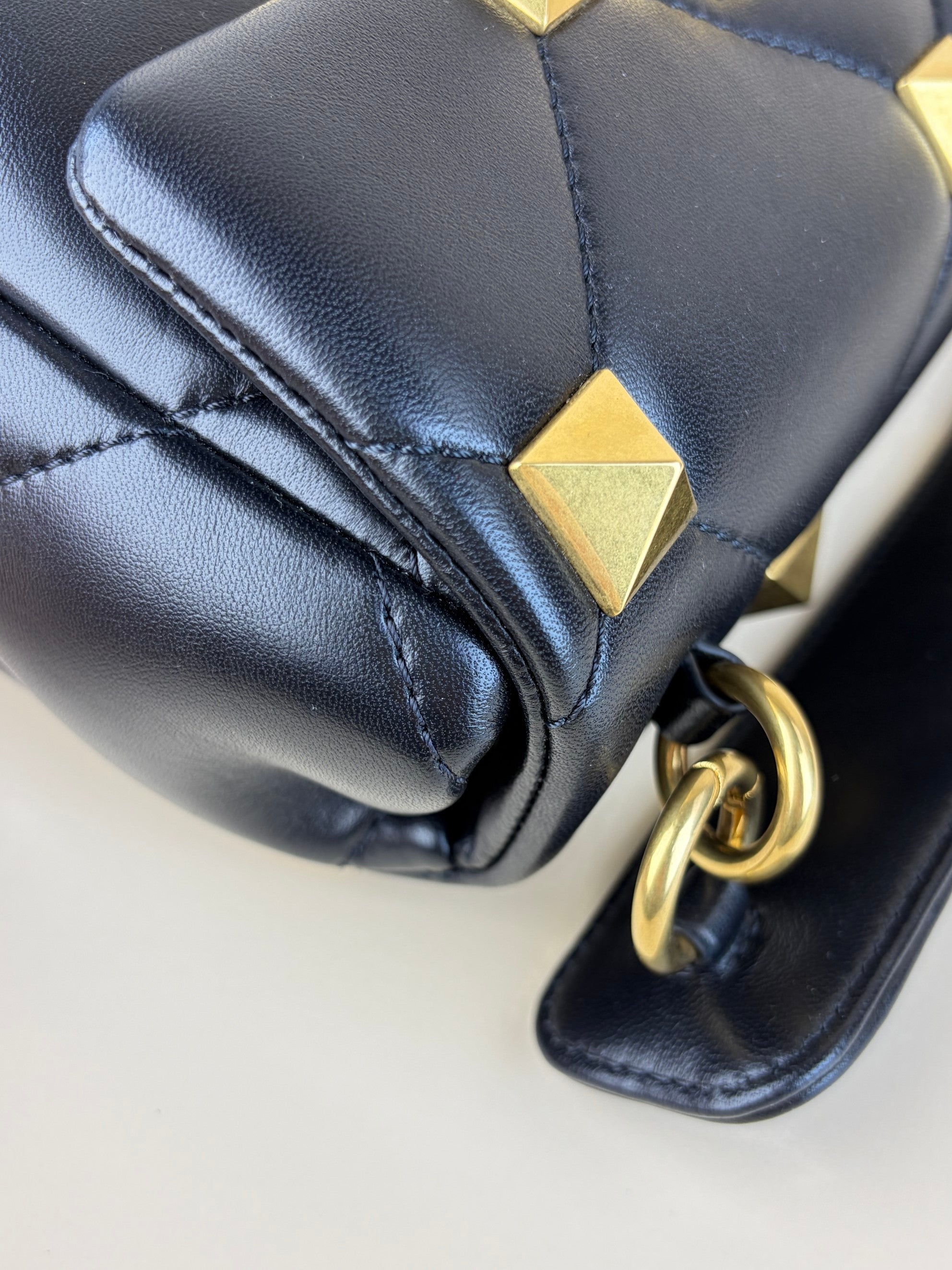 Valentino black Nappa leather roman stud medium shoulder bag