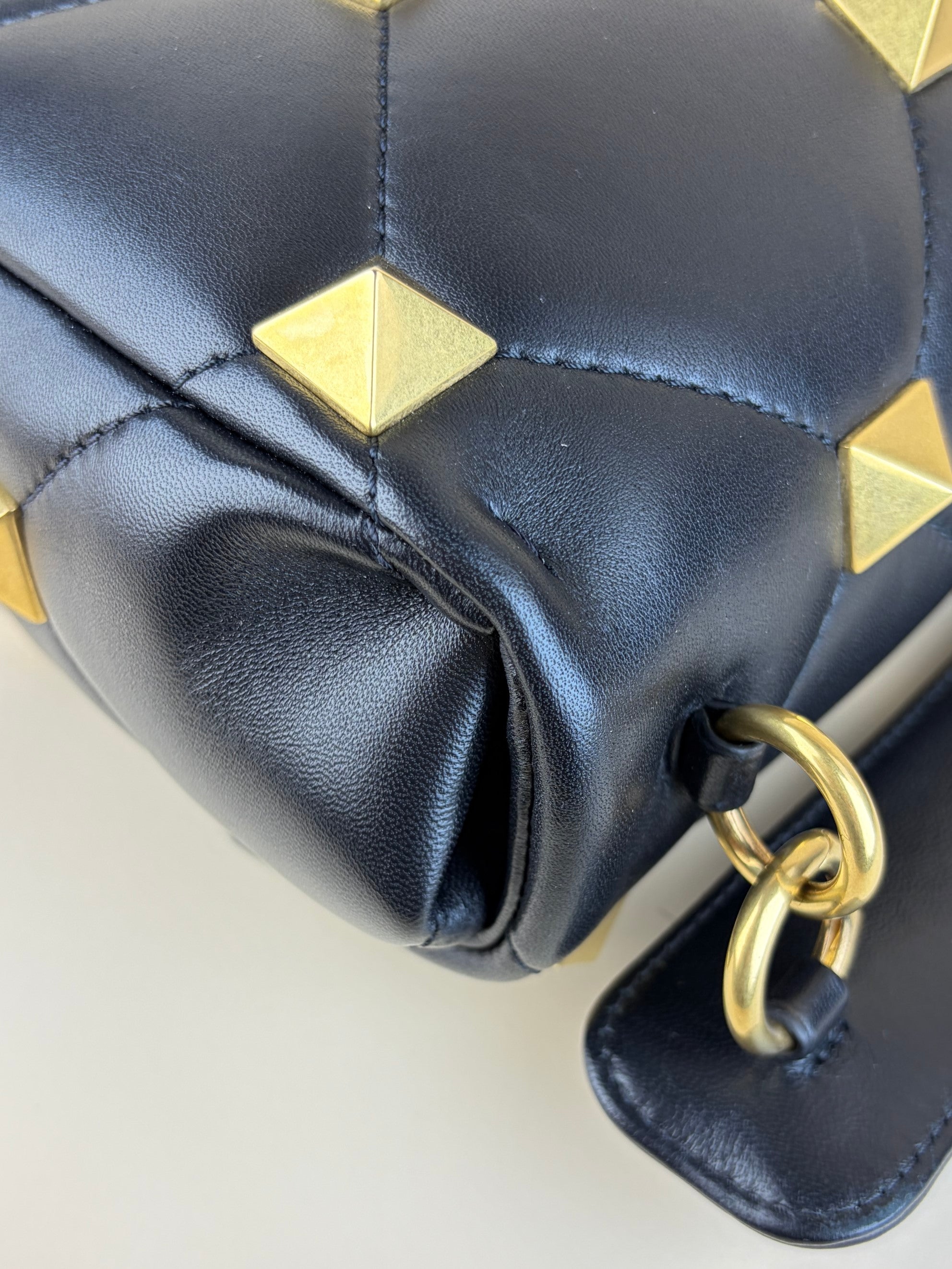 Valentino black Nappa leather roman stud medium shoulder bag