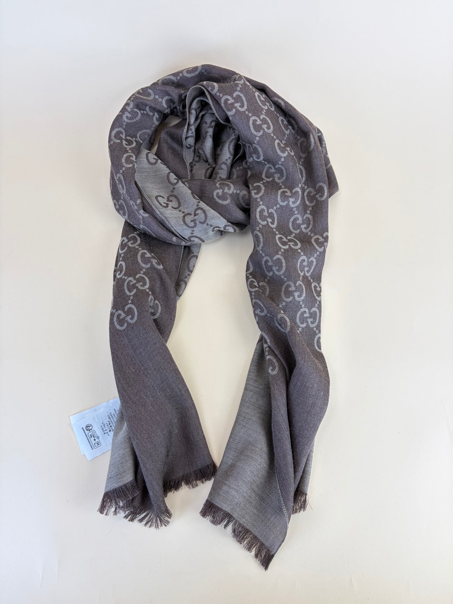 Gucci Brown GG Monogram Wool Silk Scarf