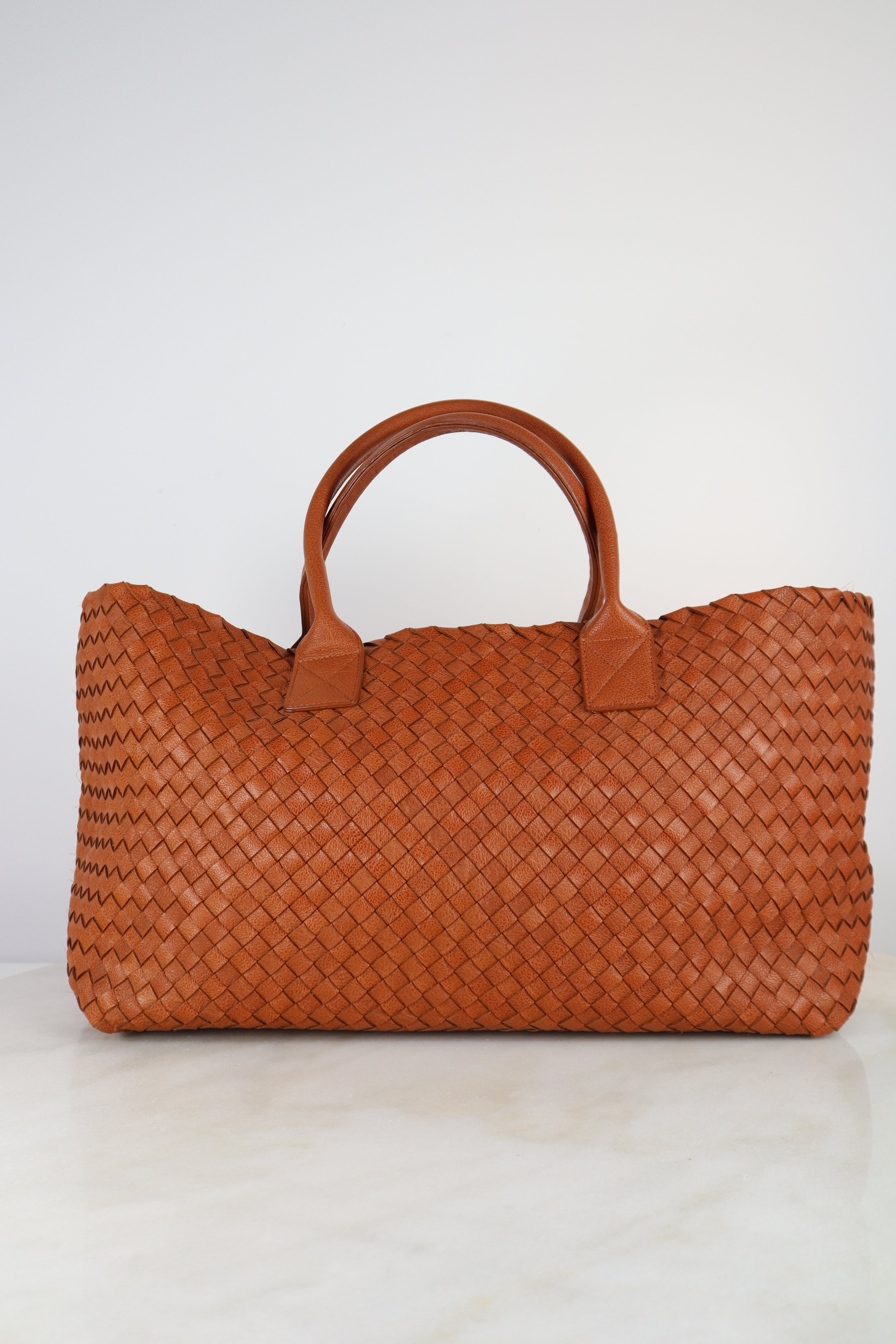 Bottega Veneta Orange Intrecciato Woven Medium Tote Bag