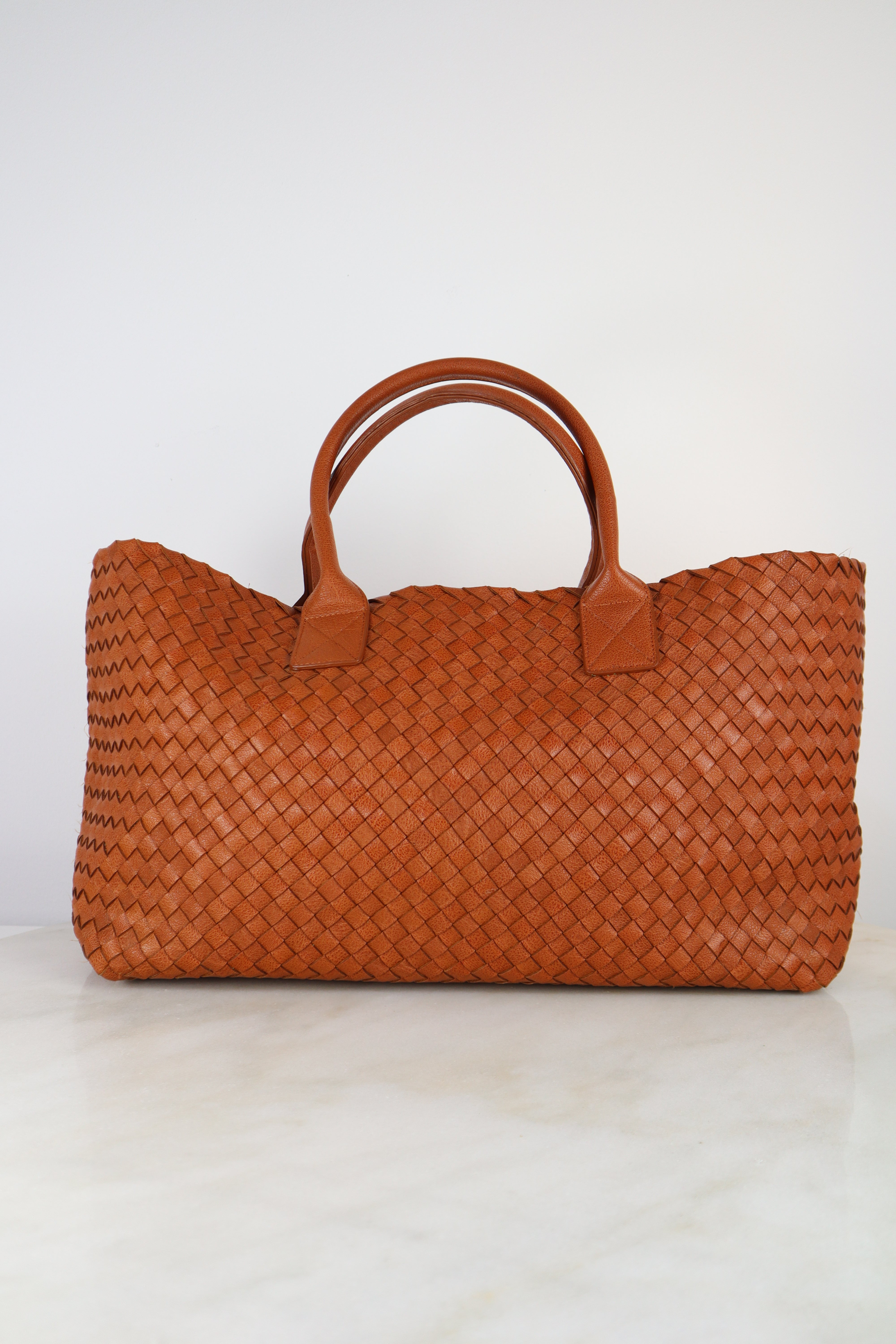 Bottega Veneta Orange Intrecciato Woven Medium Tote Bag