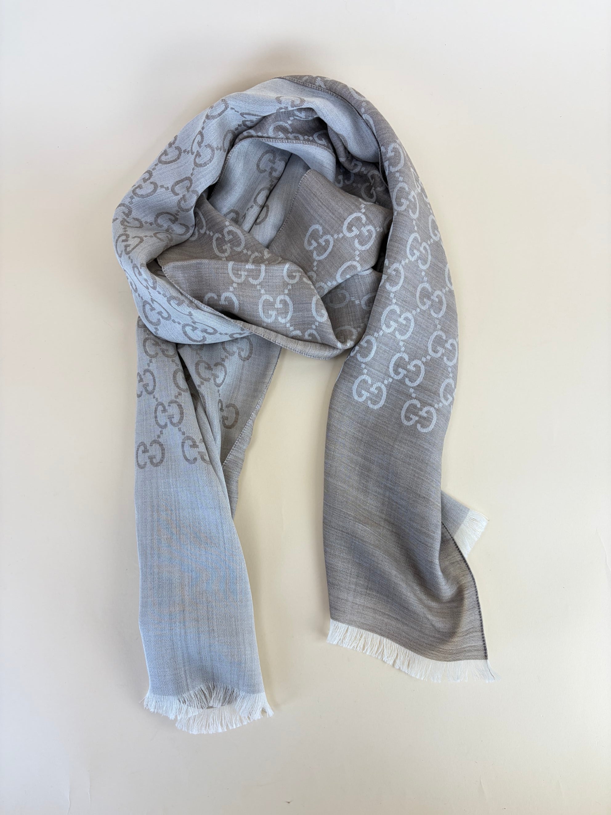 Gucci Sand GG Monogram Wool Silk Scarf