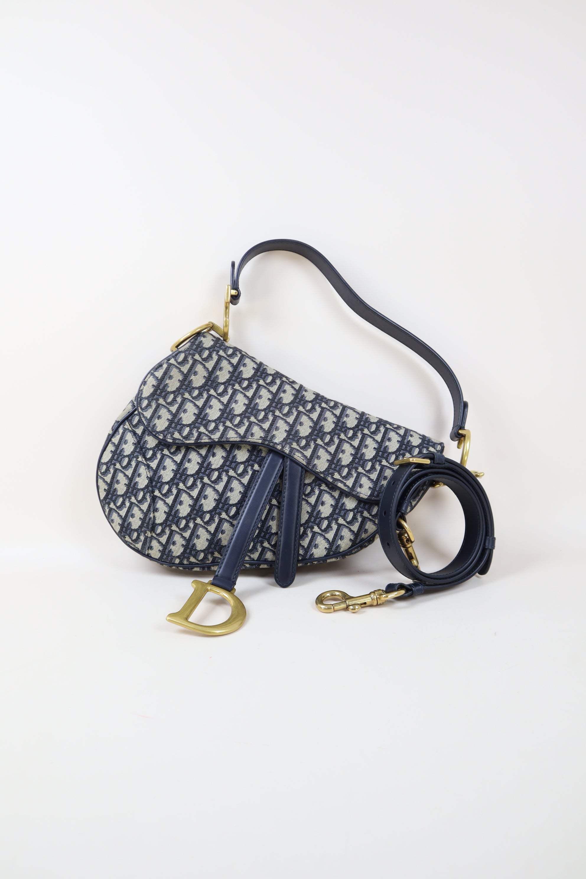 Christian Dior Blue Saddle Oblique Medium Shoulder Bag