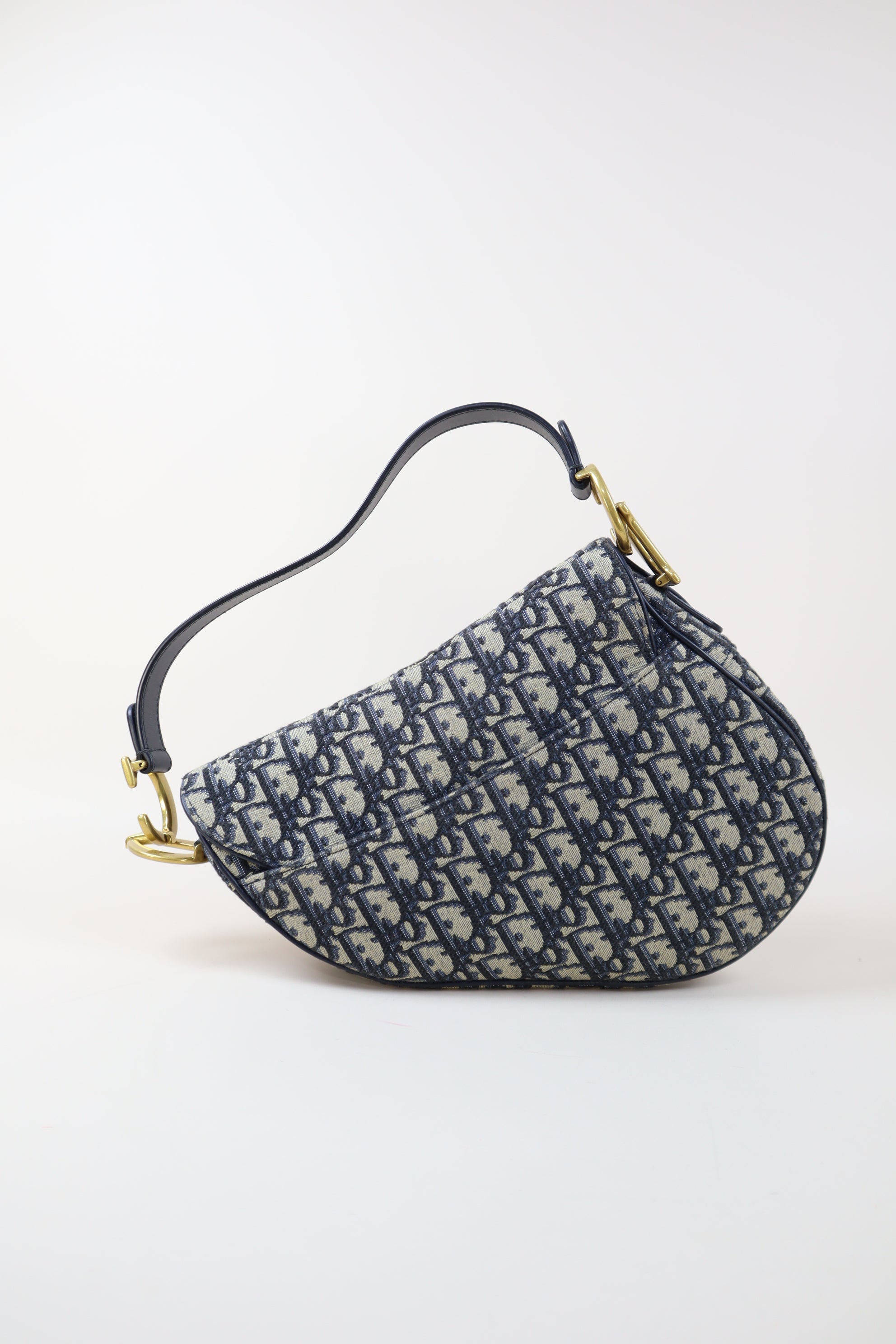 Christian Dior Blue Saddle Oblique Medium Shoulder Bag