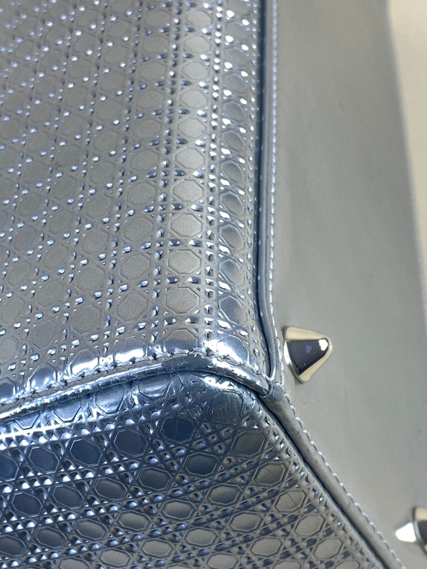 Christian Dior Metallic Silver Lady Dior Micro Cannage Medium Bag with Strap