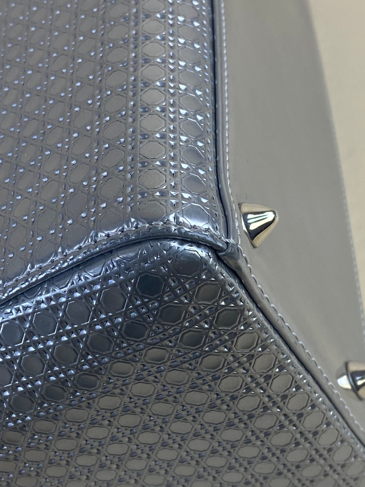 Christian Dior Metallic Silver Lady Dior Micro Cannage Medium Bag with Strap