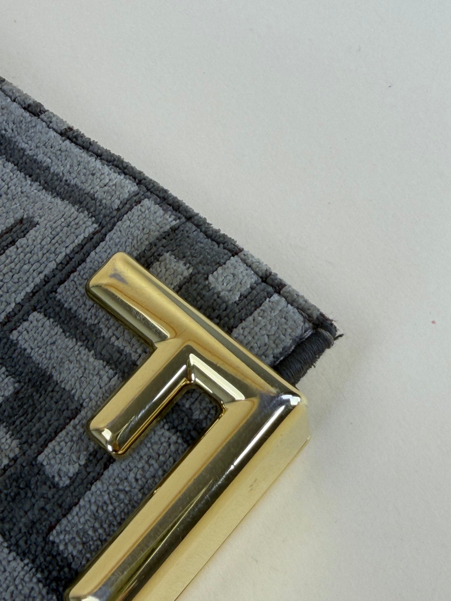 Fendi Grey Logo Plaque Monogram Jacquard Fabric Large Pouch