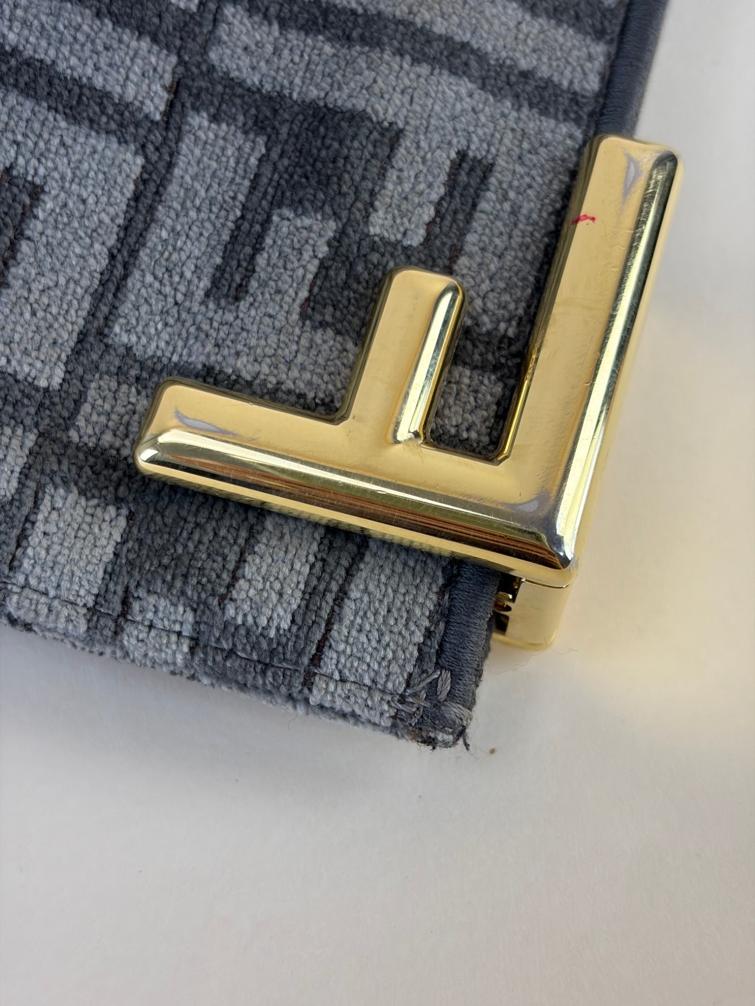 Fendi Grey Logo Plaque Monogram Jacquard Fabric Large Pouch