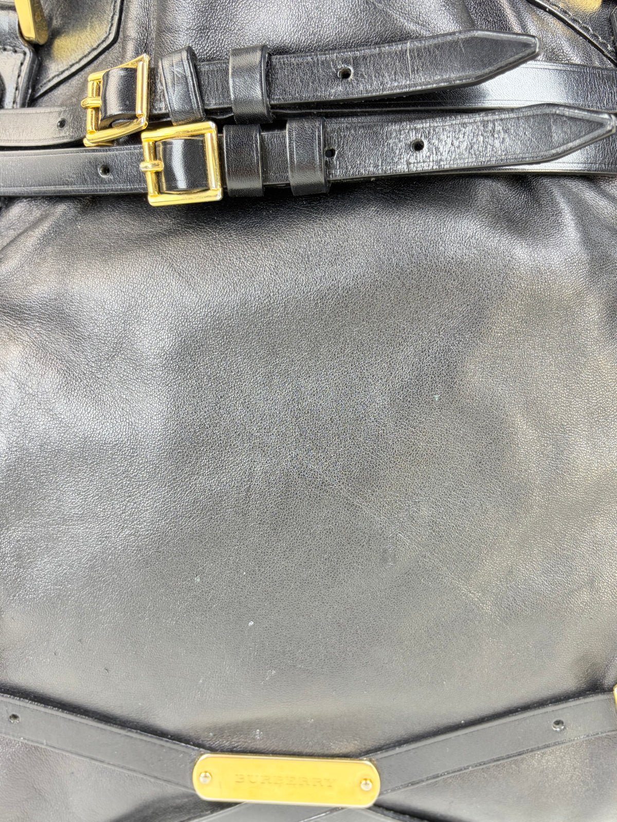 Burberry black soft leather landscape bridle large iynher tote bag