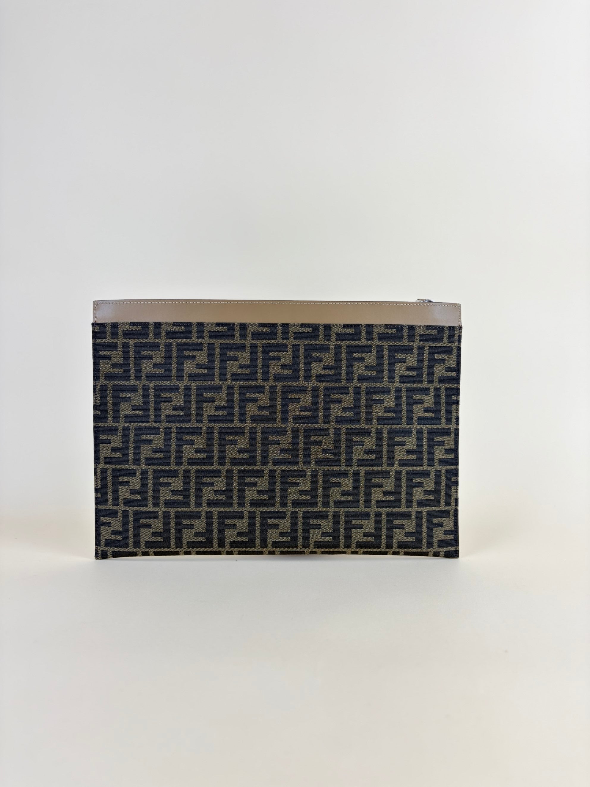 Fendi Brown FF Jacquard Fabric Large Flat Pouch