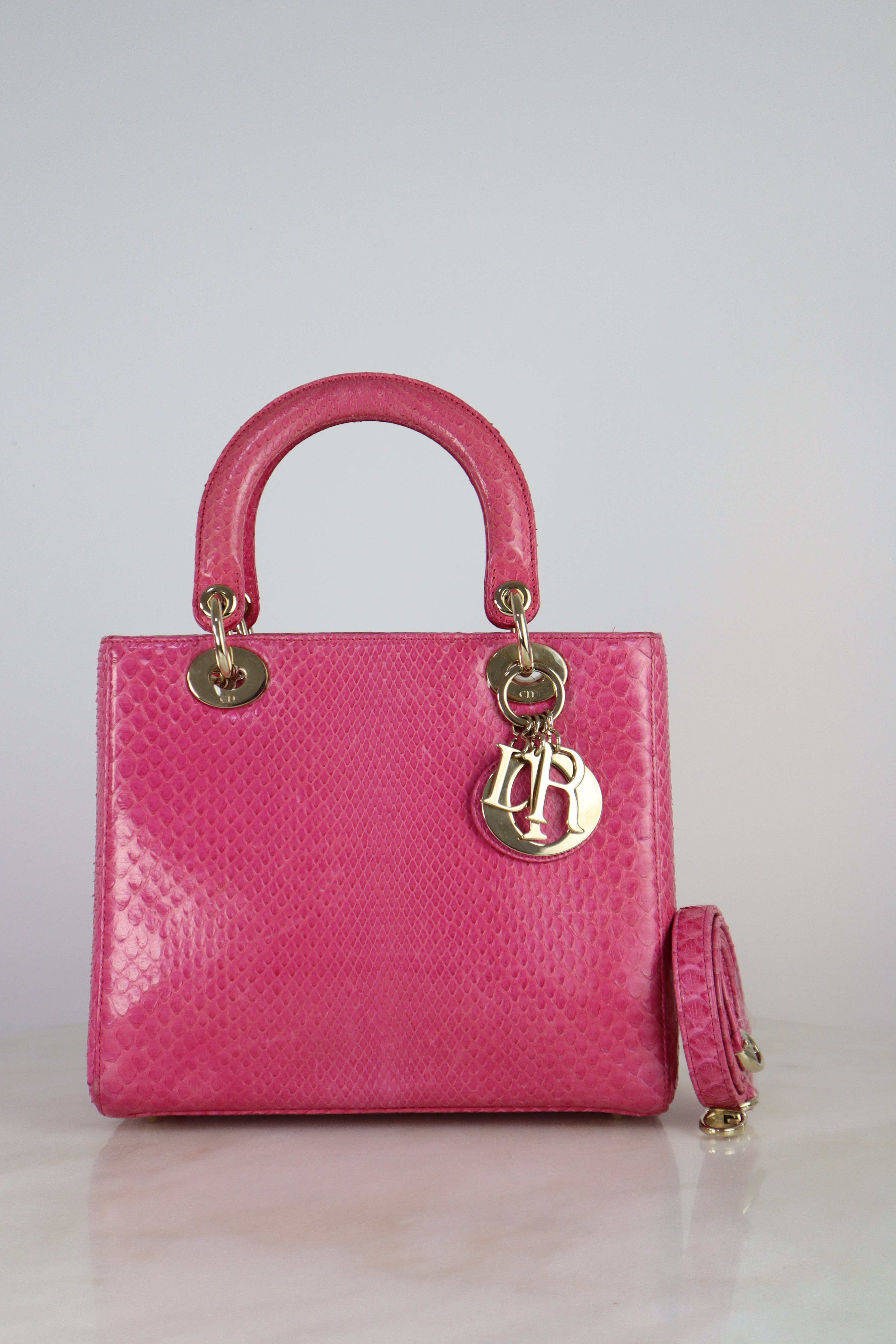 Christian Dior Pink Python Lady Dior Medium Bag