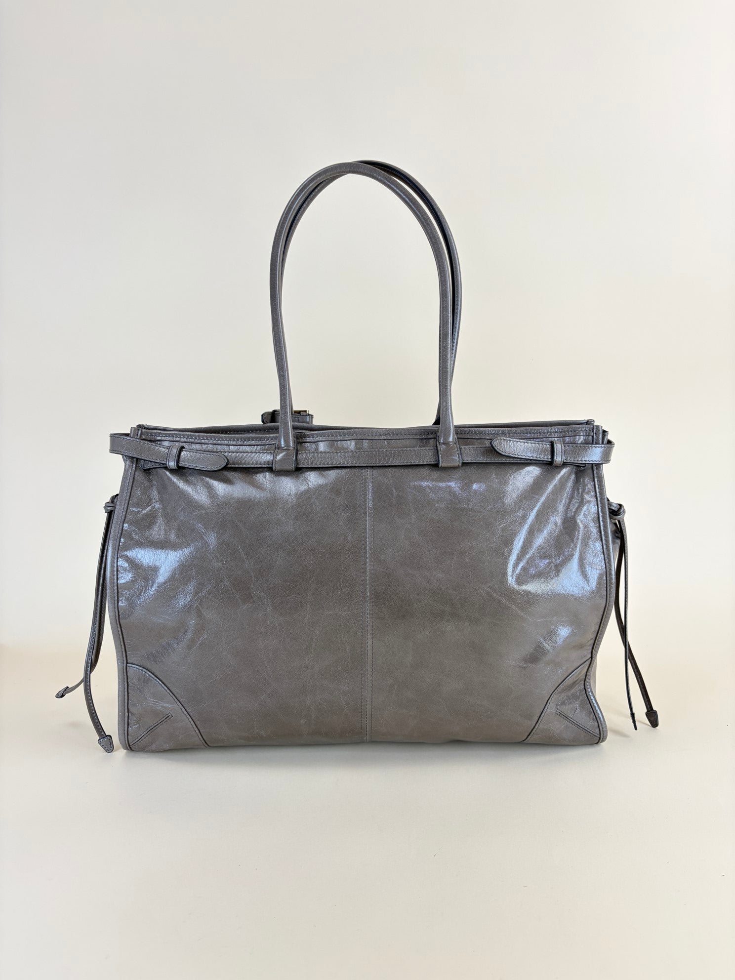 Prada Grey Glossy Bonnie Extra Large Hand Bag with Strap