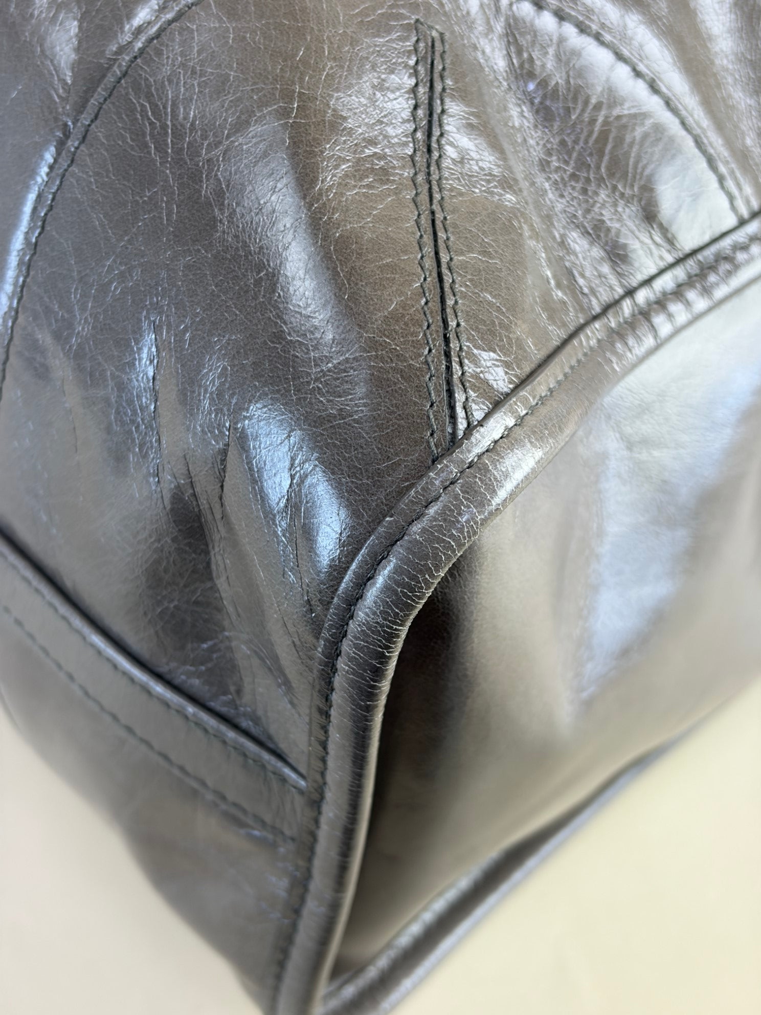 Prada Grey Glossy Bonnie Extra Large Hand Bag with Strap