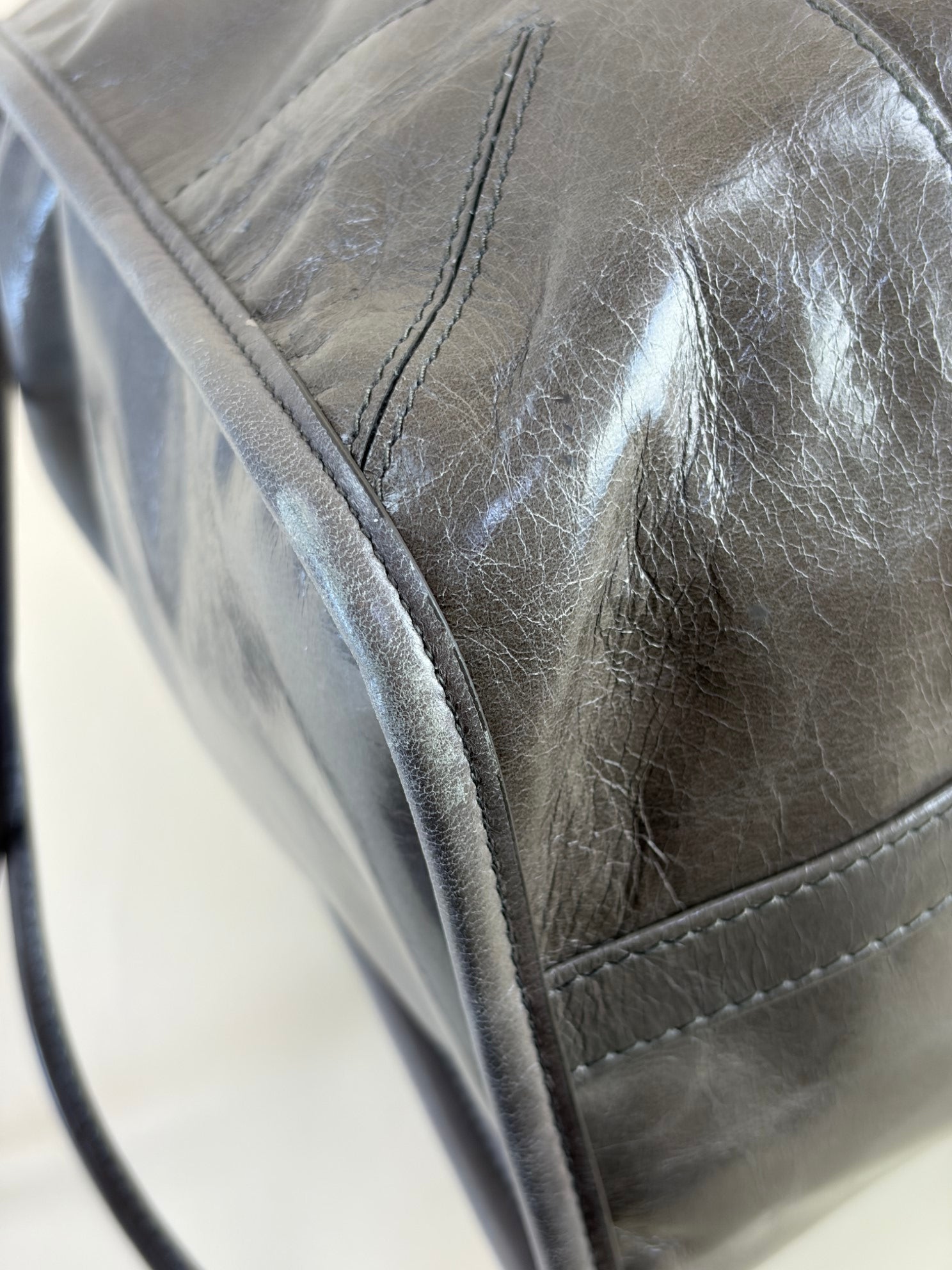 Prada Grey Glossy Bonnie Extra Large Hand Bag with Strap