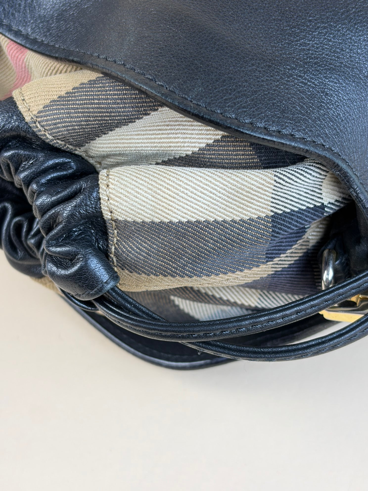 Burberry Black Little Crush Leather House Check Crossbody Bag