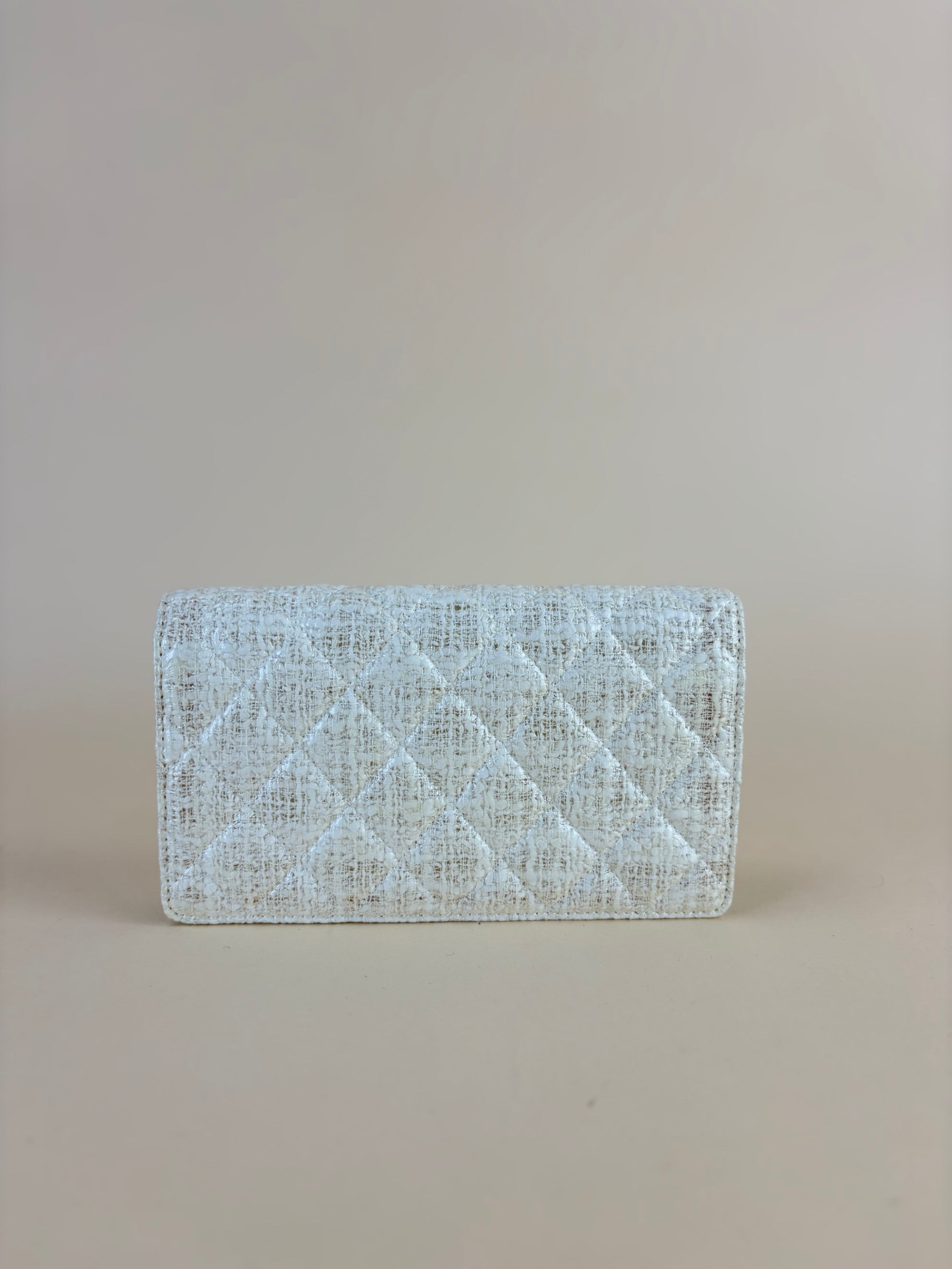 Chanel Ivory White Matelasse New Coco Button Bifold Coated Tweed Wallet