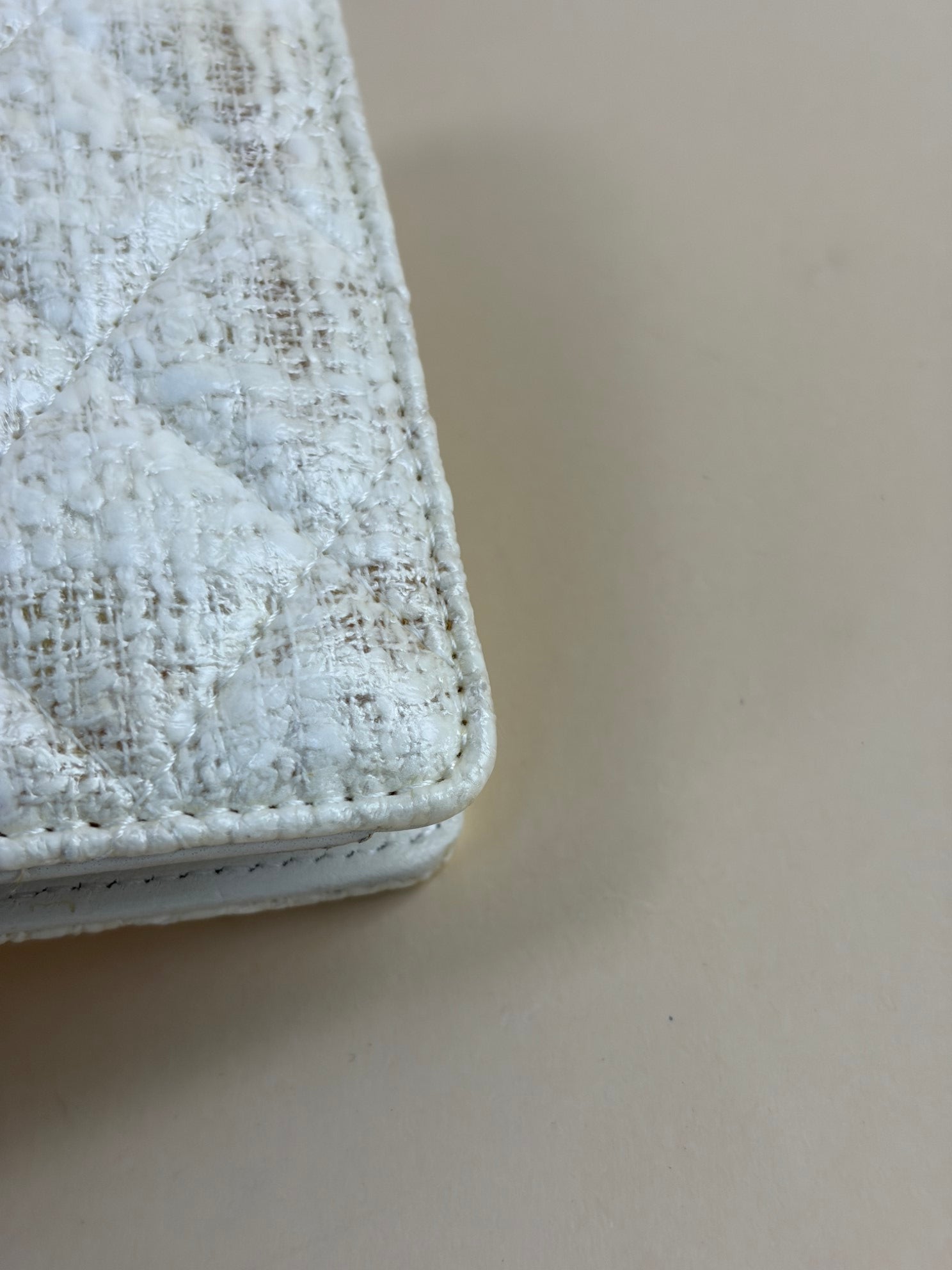 Chanel Ivory White Matelasse New Coco Button Bifold Coated Tweed Wallet