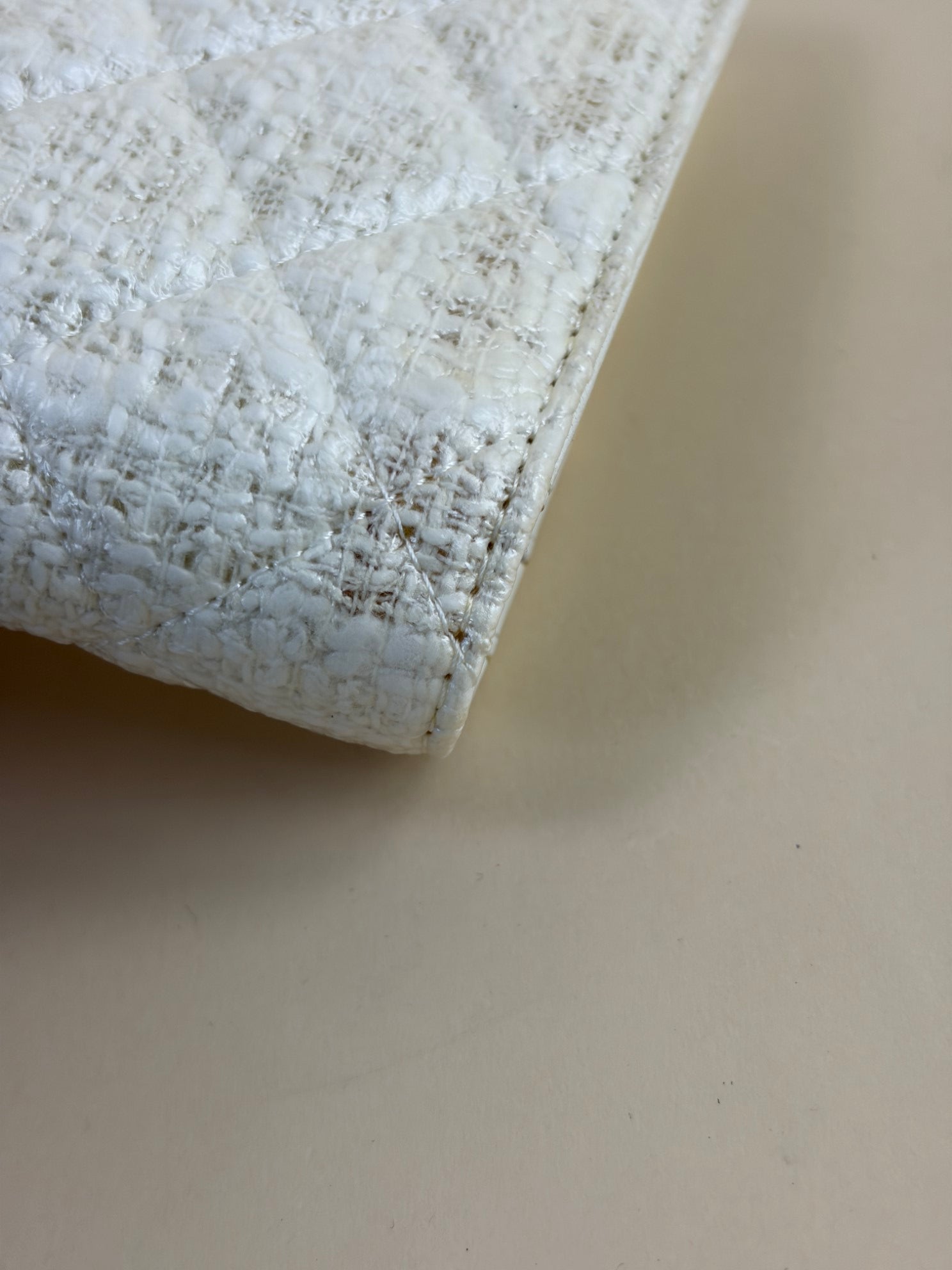 Chanel Ivory White Matelasse New Coco Button Bifold Coated Tweed Wallet