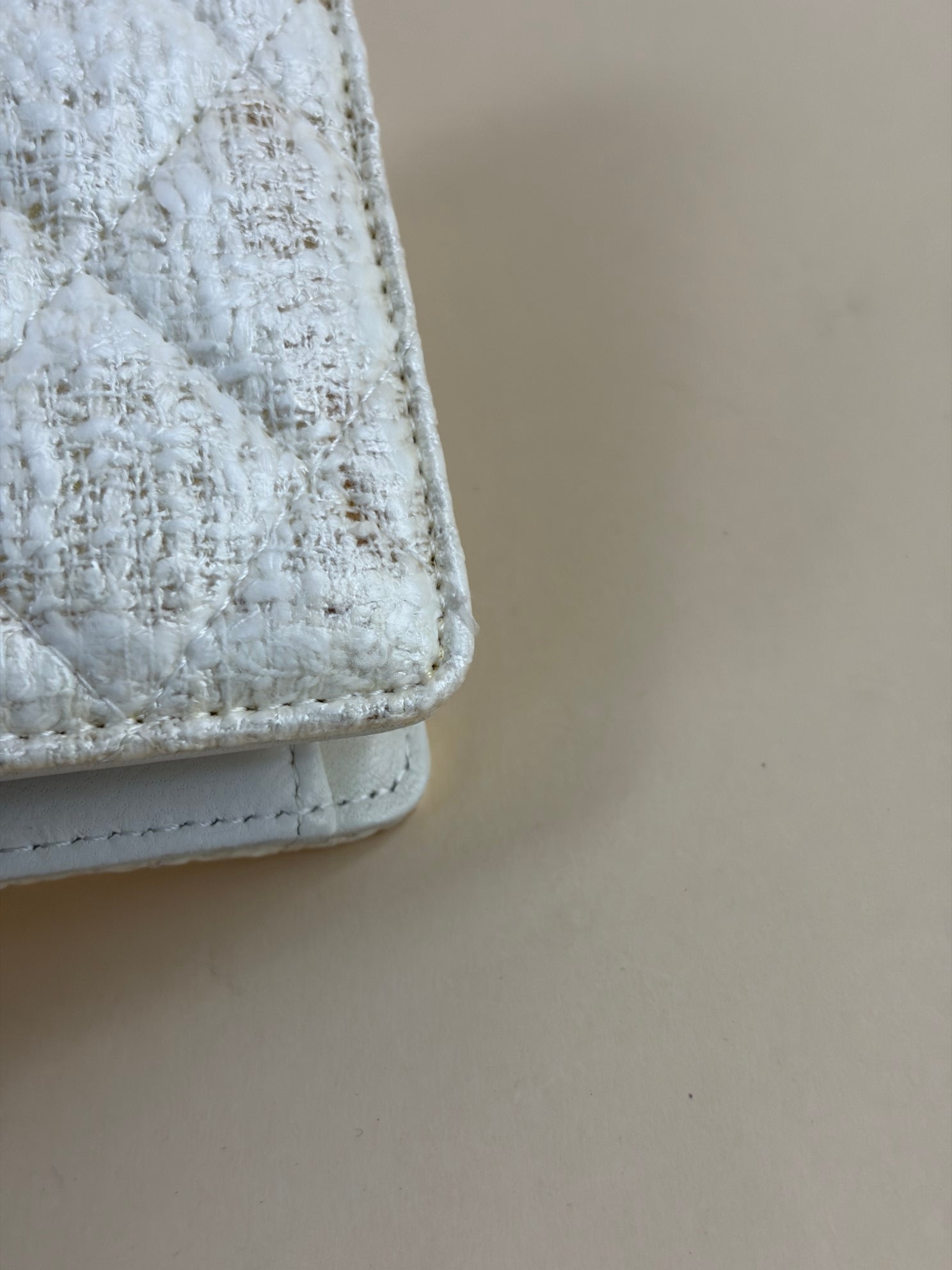 Chanel Ivory White Matelasse New Coco Button Bifold Coated Tweed Wallet