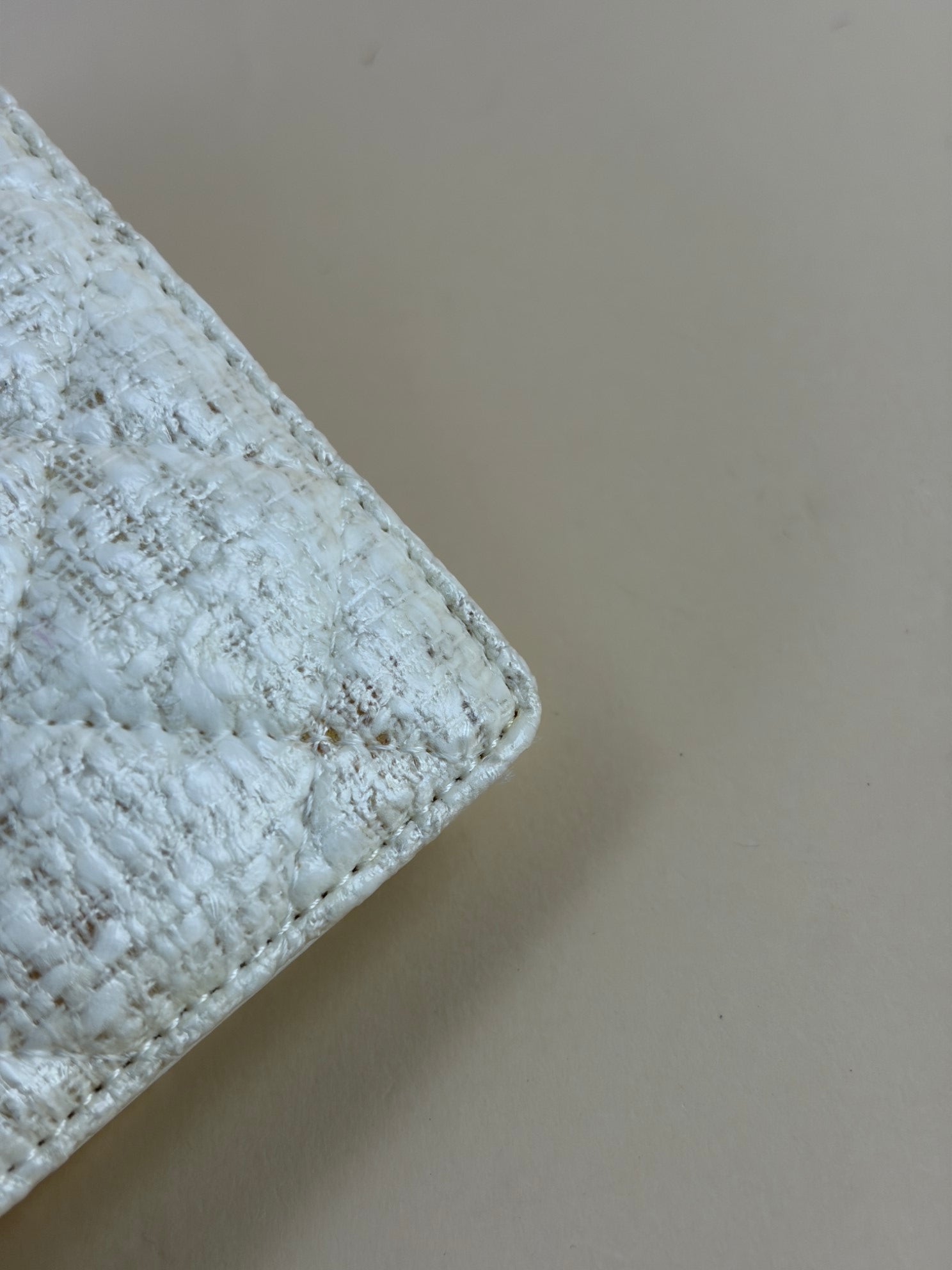 Chanel Ivory White Matelasse New Coco Button Bifold Coated Tweed Wallet