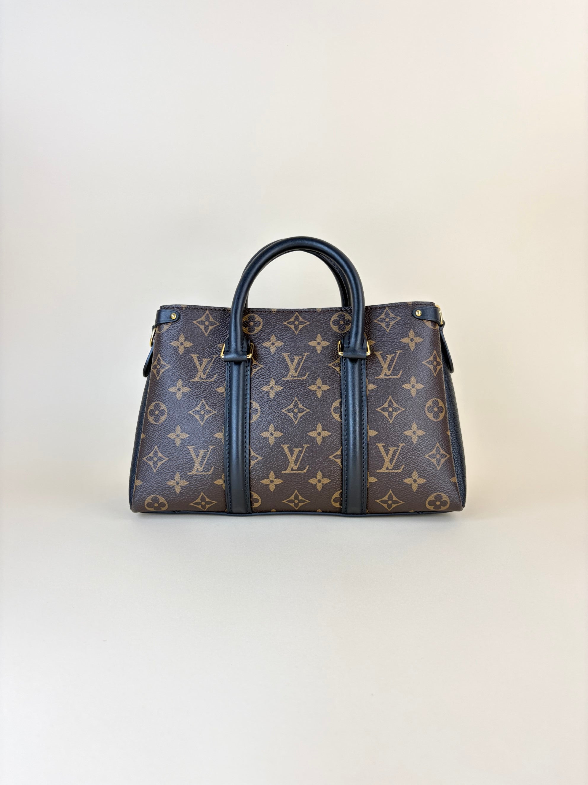 louis Vuitton black calfskin and monogram canvas Soufflot bb tote bag