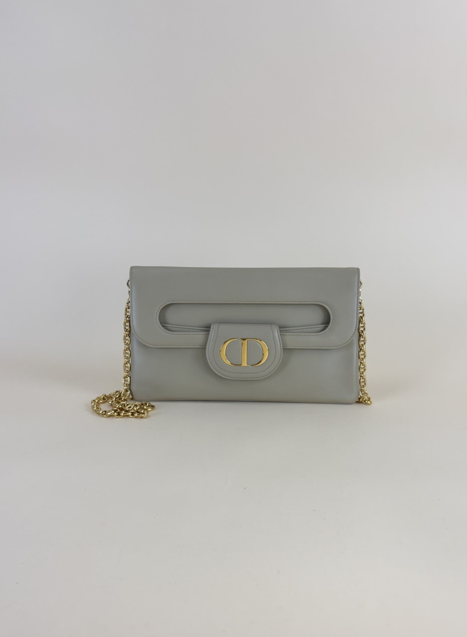DIOR beige calfskin Dior double medium chain bag