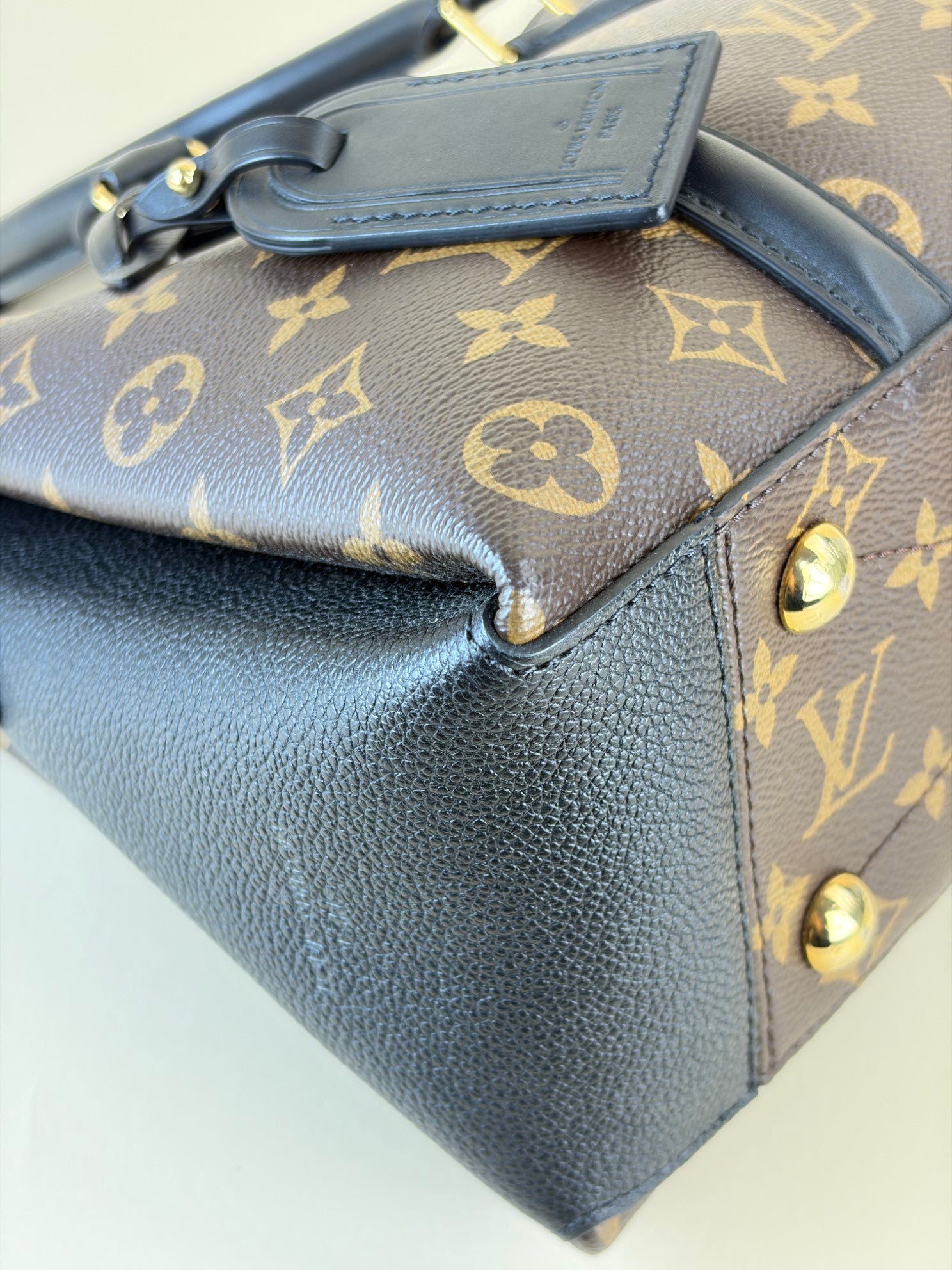 louis Vuitton black calfskin and monogram canvas Soufflot bb tote bag